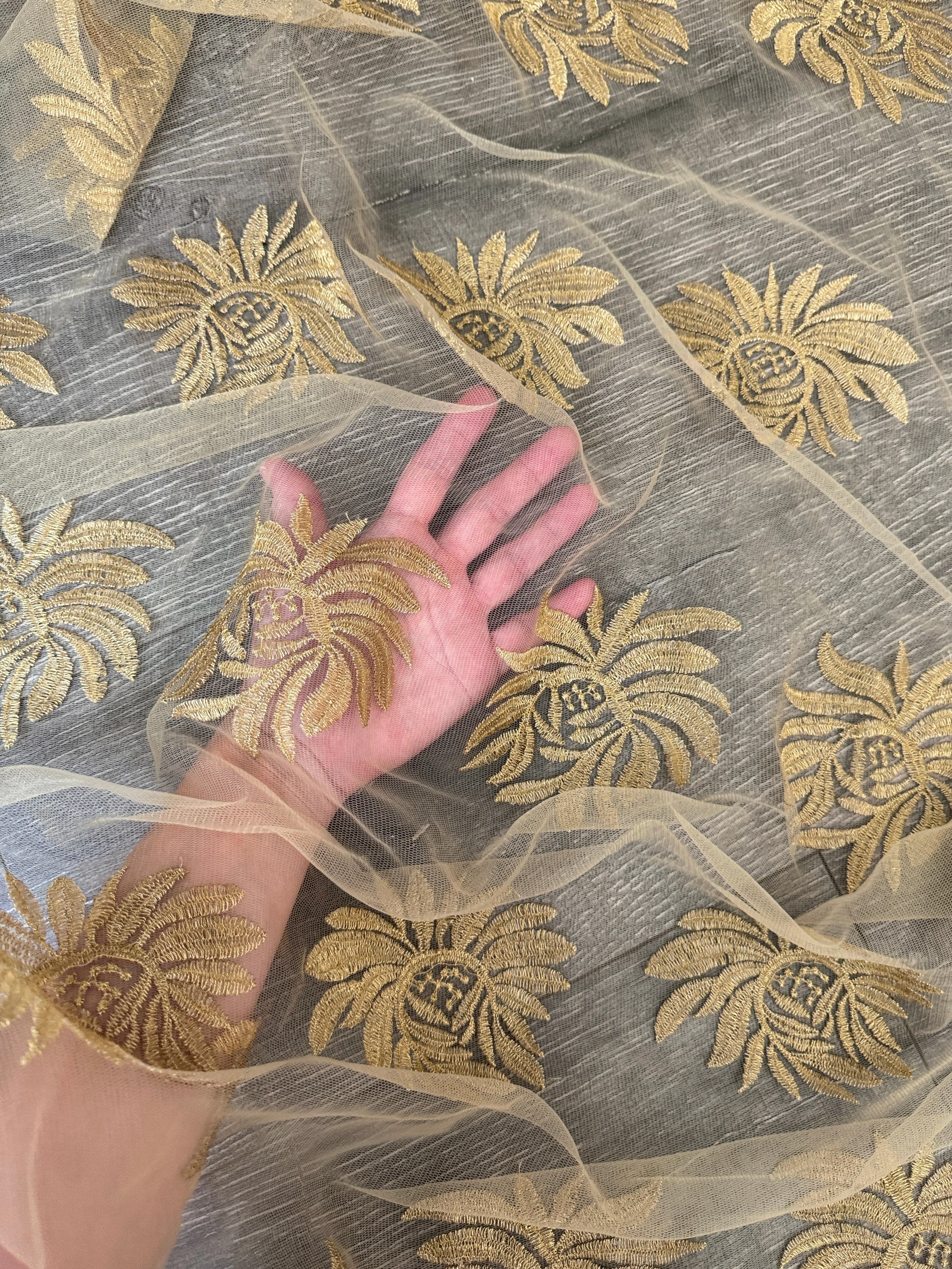 Gold Scalloped Floral Embroidered Lace - Image 10