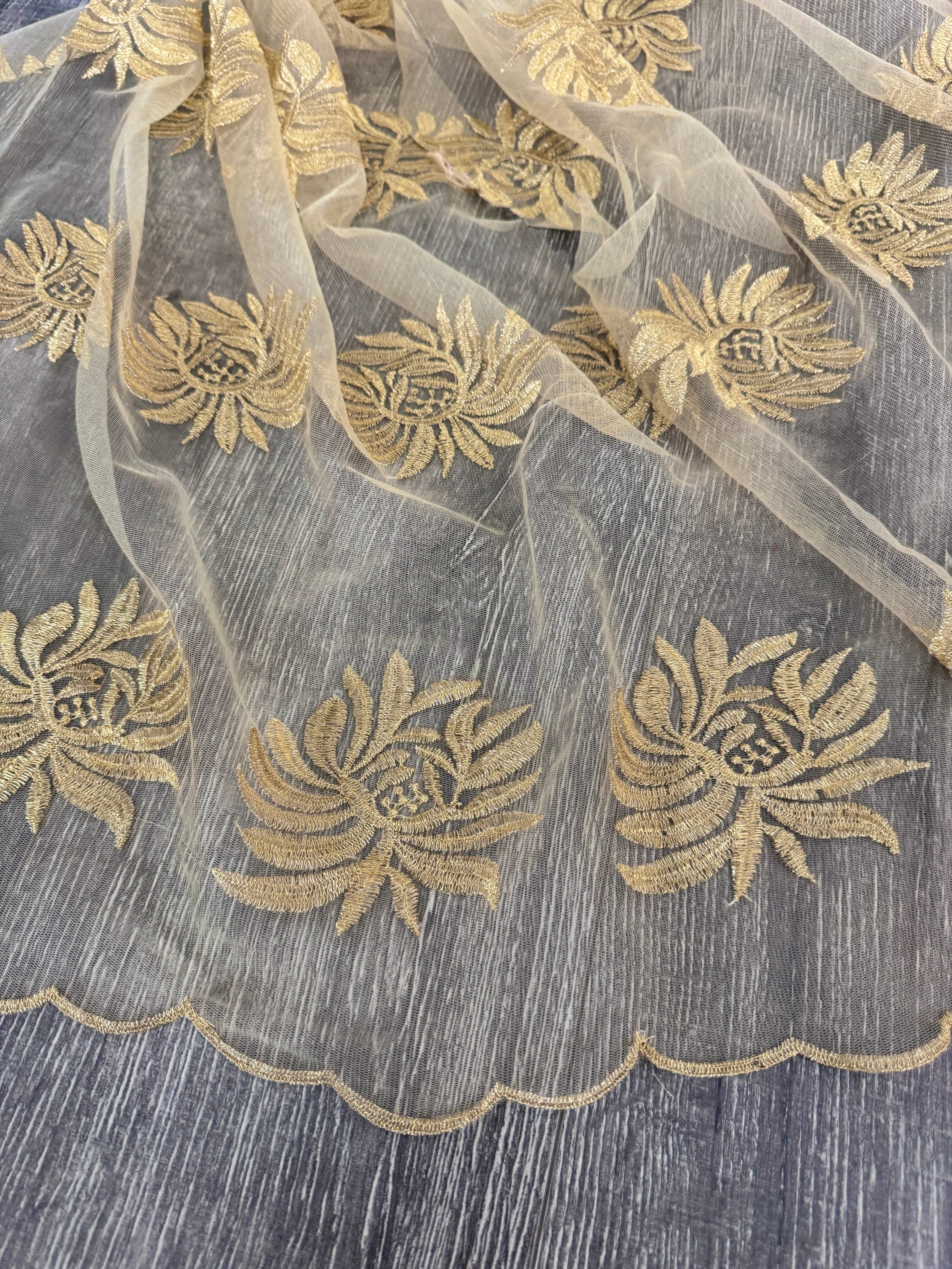 Gold Scalloped Floral Embroidered Lace - Image 3