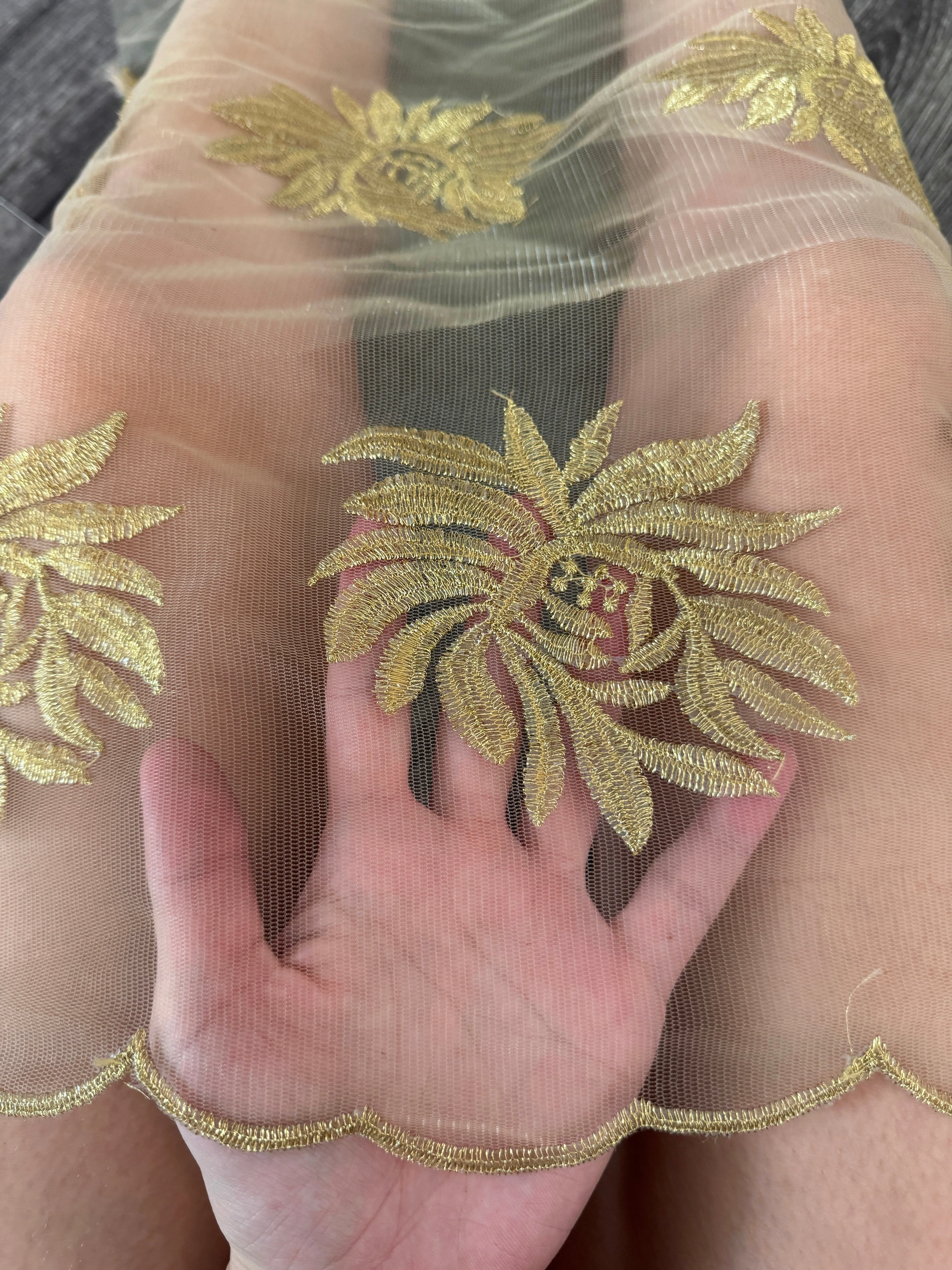 Gold Scalloped Floral Embroidered Lace - Image 4