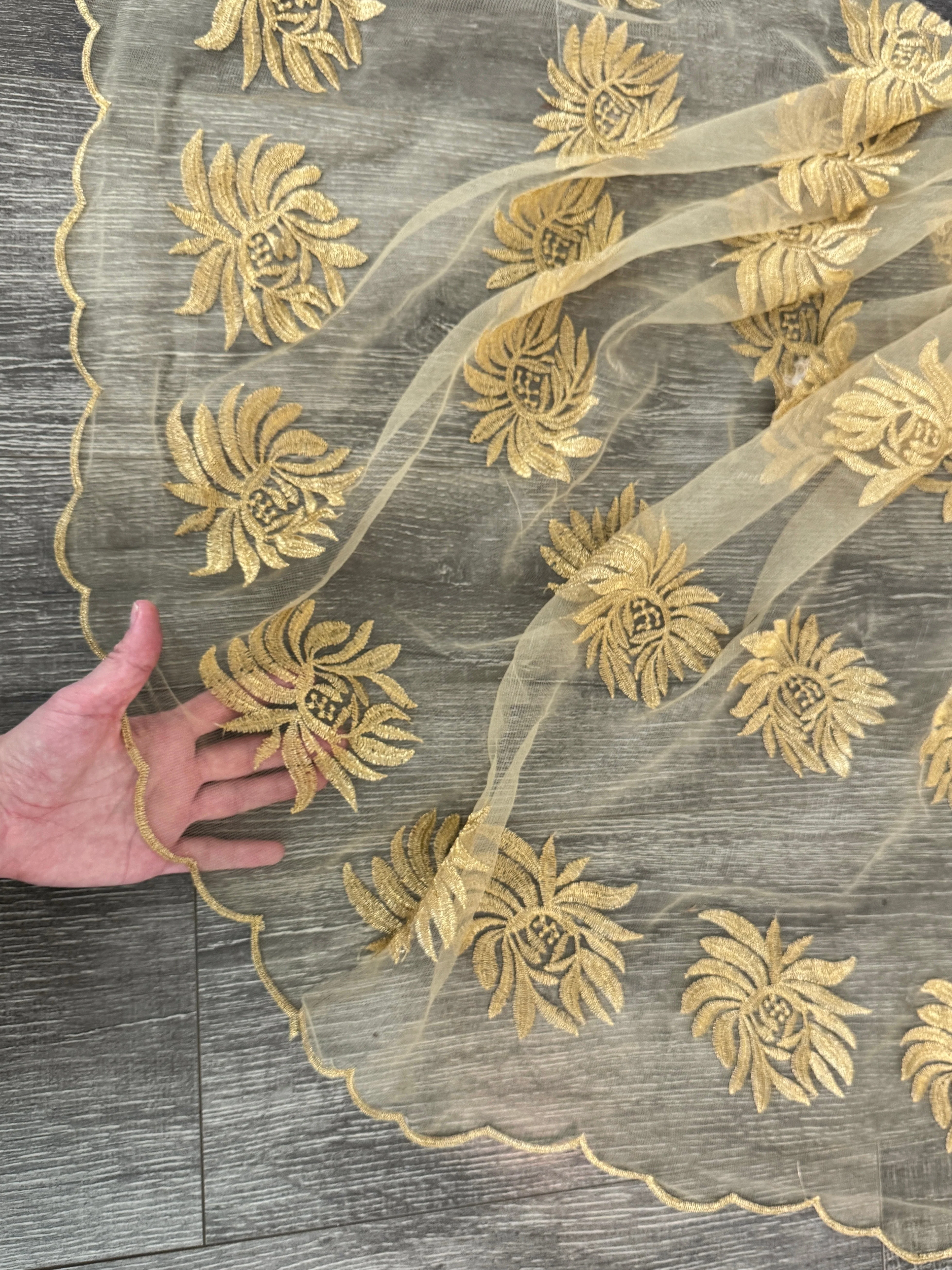 Gold Scalloped Floral Embroidered Lace - Image 5