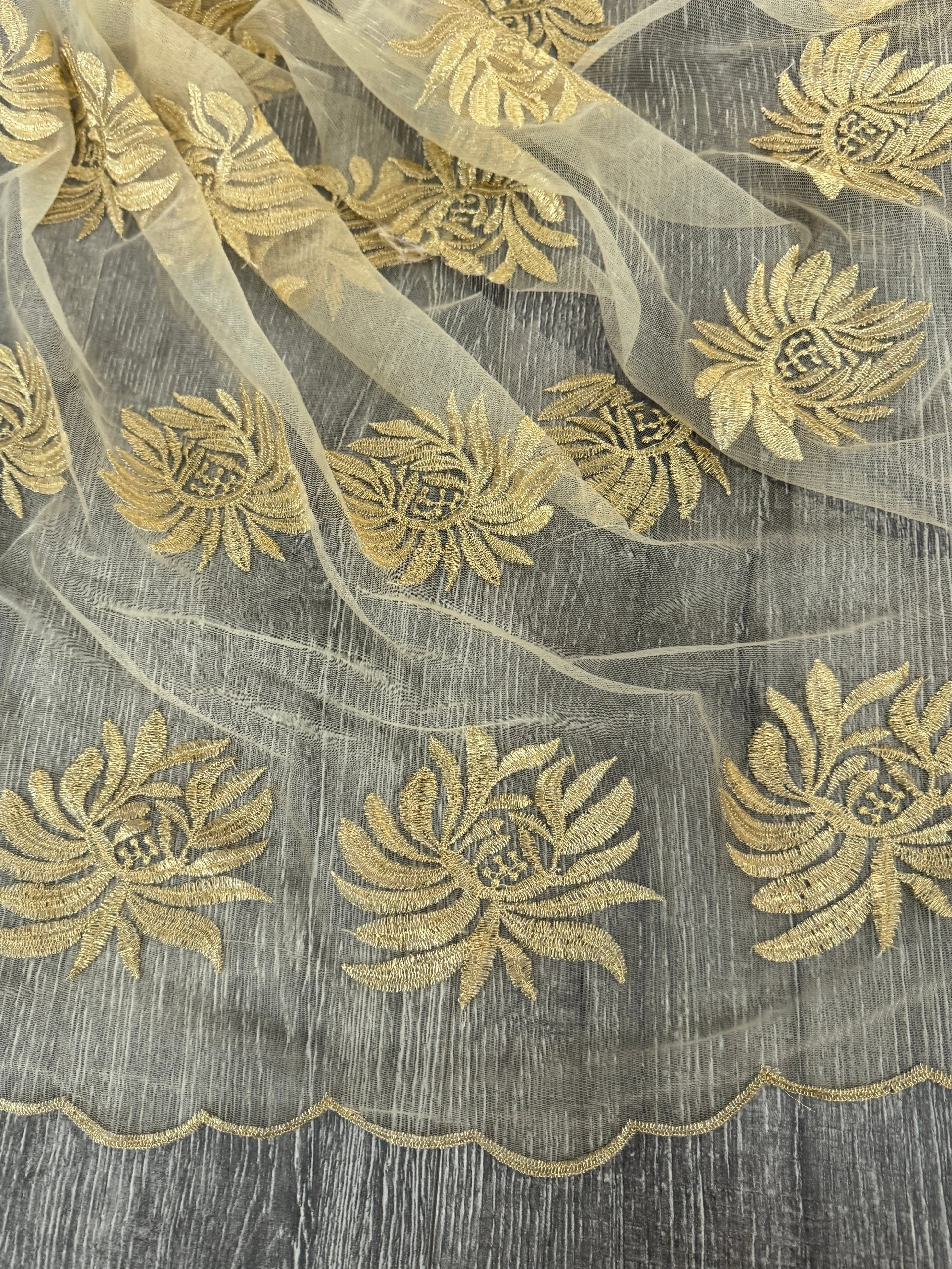 Gold Scalloped Floral Embroidered Lace - Image 7