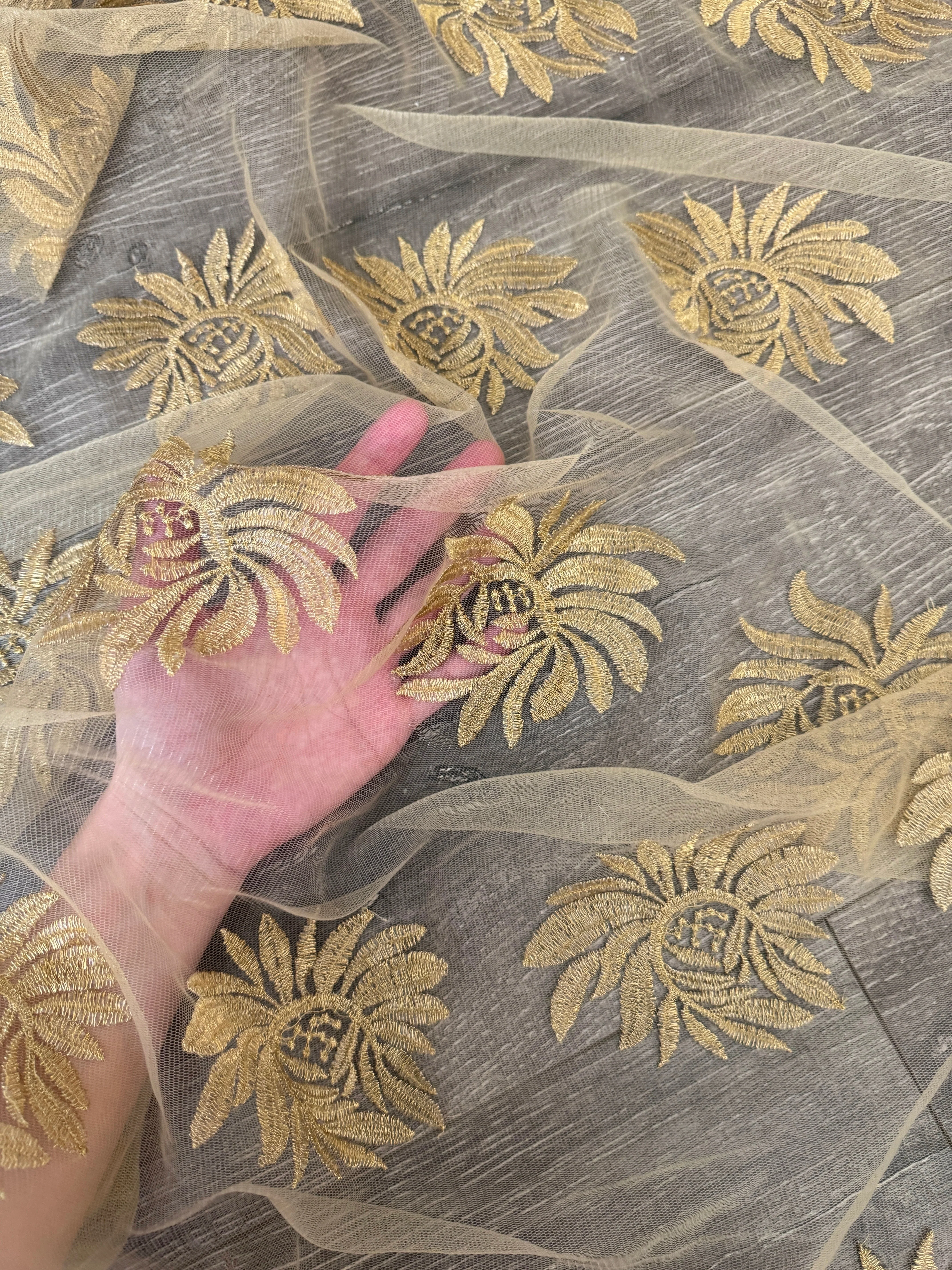 Gold Scalloped Floral Embroidered Lace - Image 8
