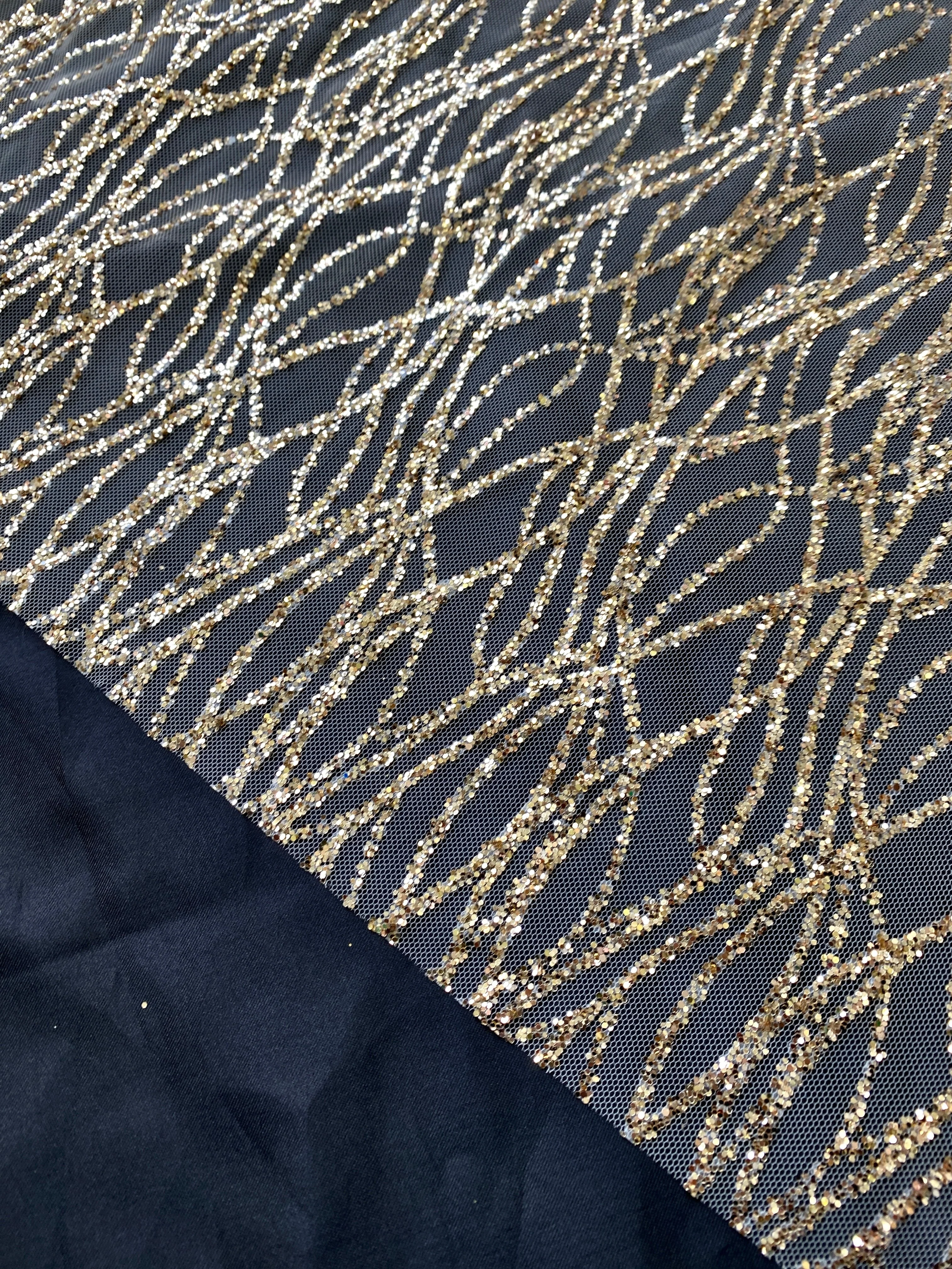 Gold Glitter Lace on Mesh