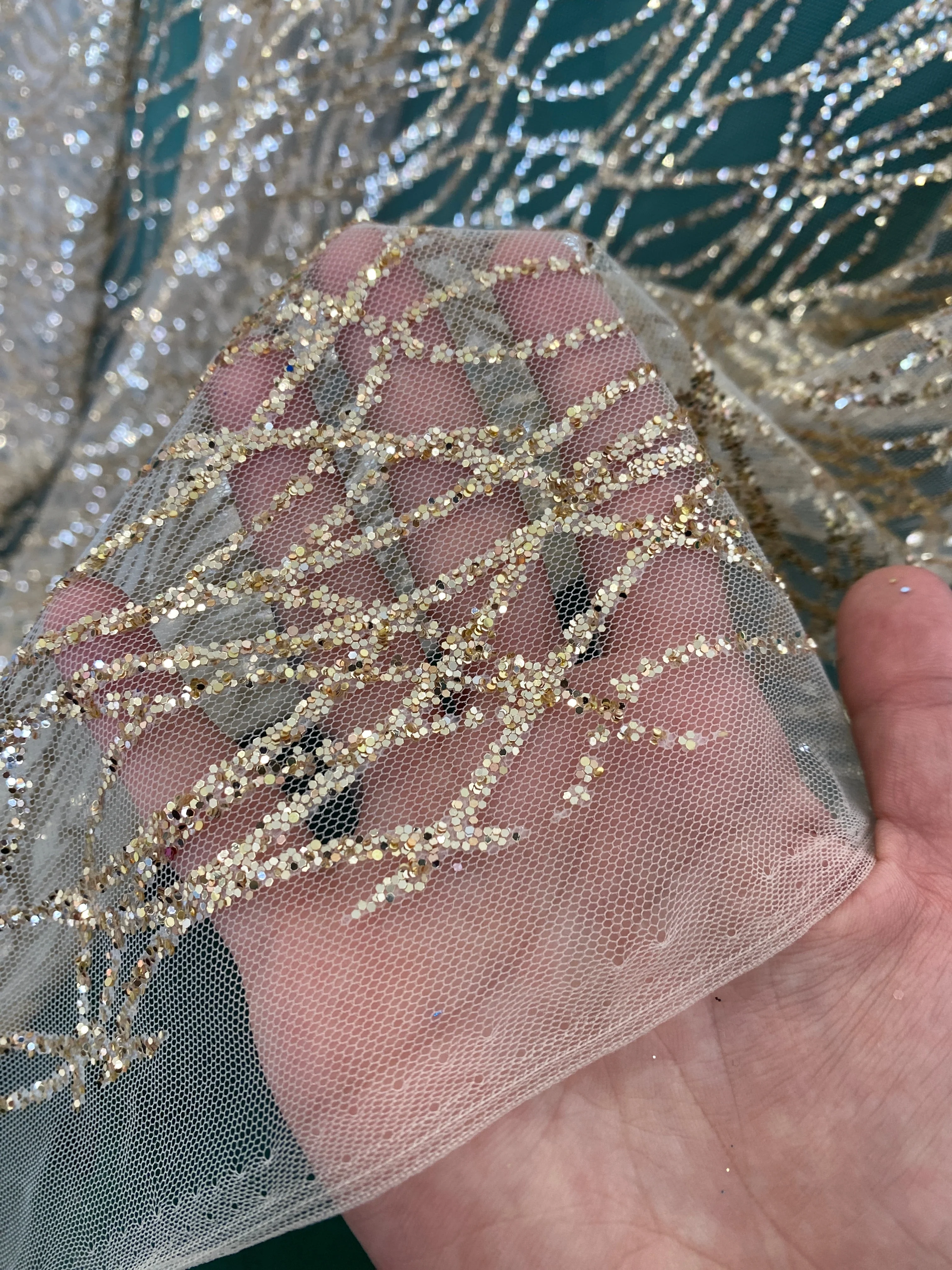 Gold Glitter Lace on Mesh - Image 10