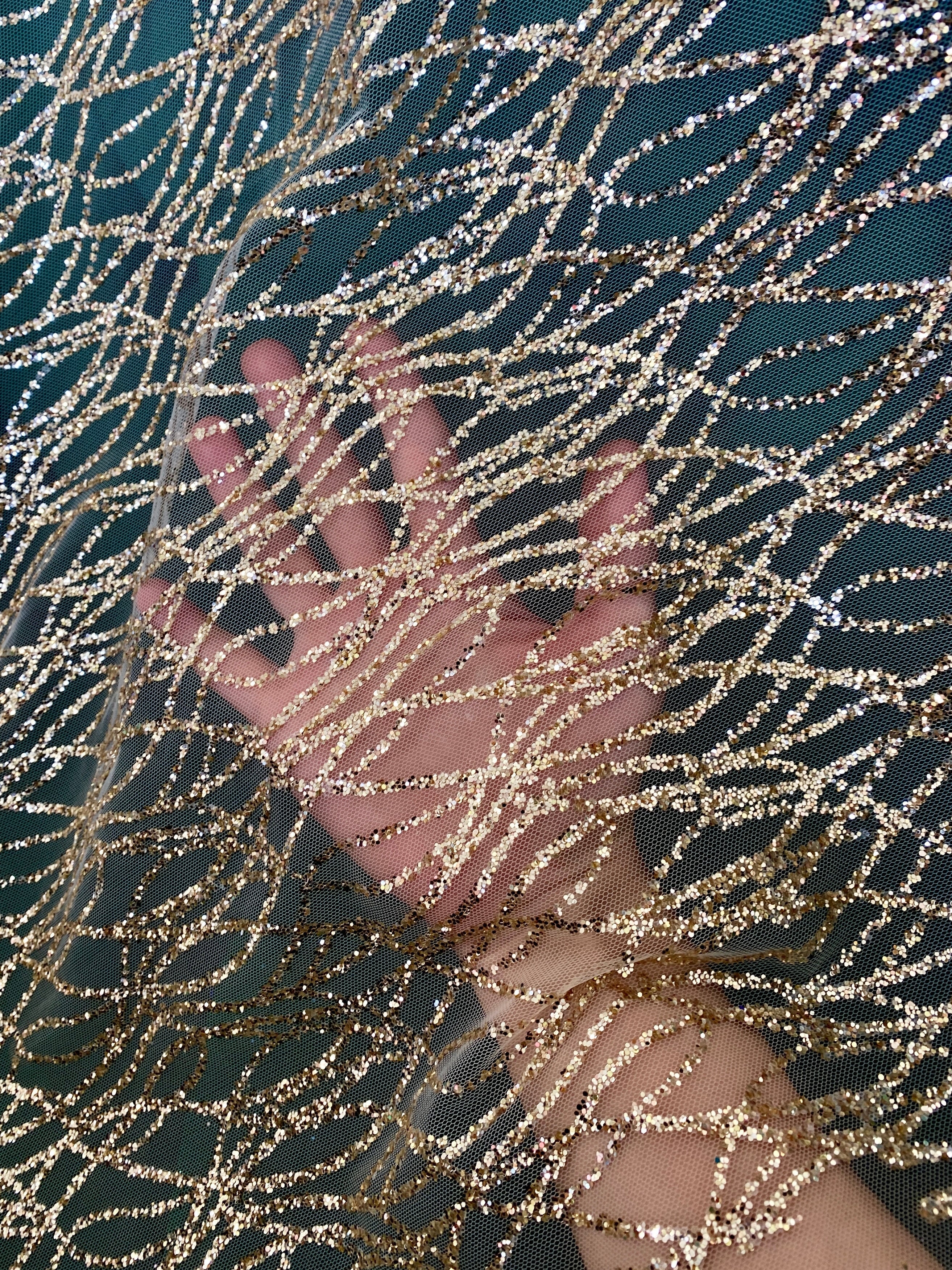 Gold Glitter Lace on Mesh - Image 2