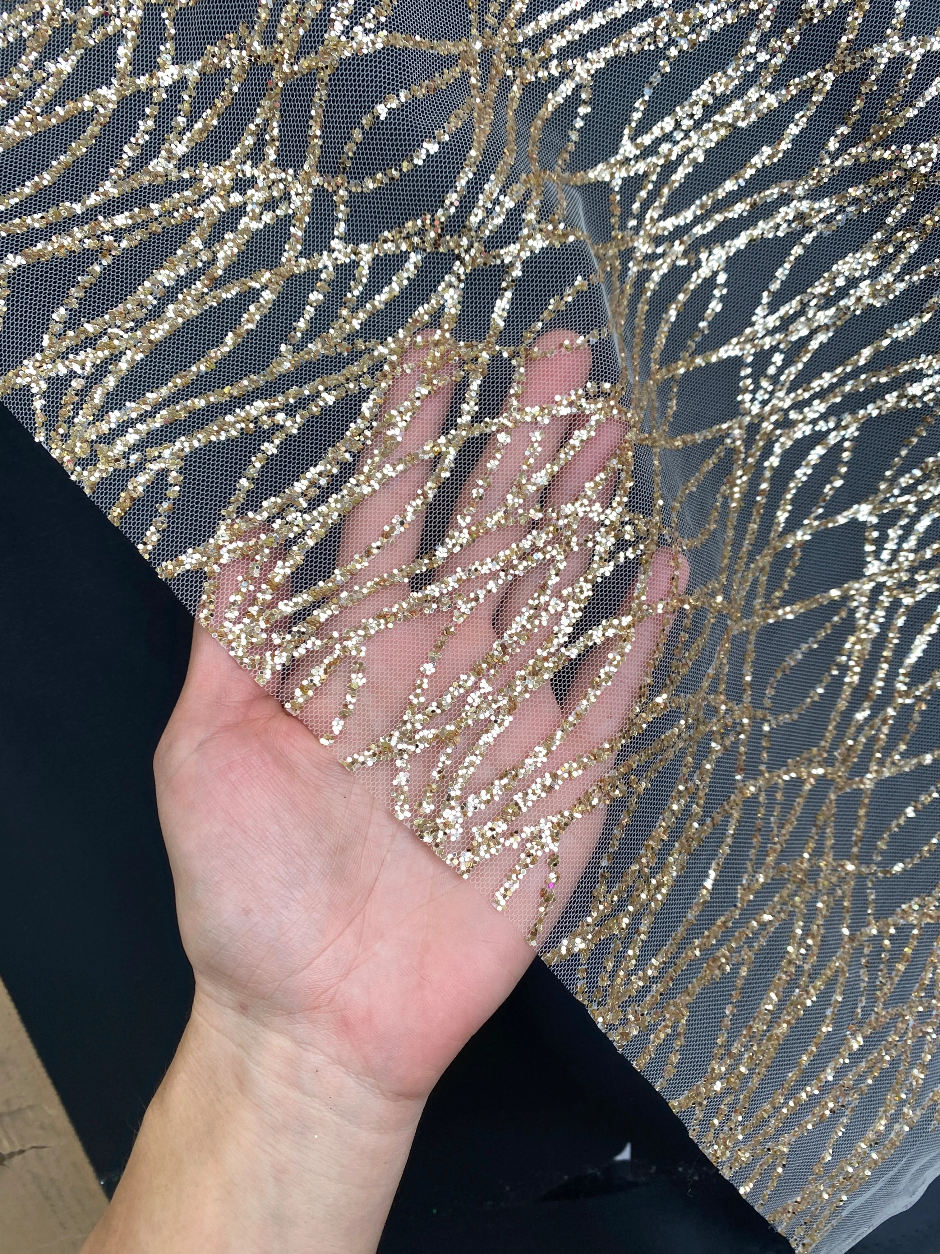 Gold Glitter Lace on Mesh - Image 3