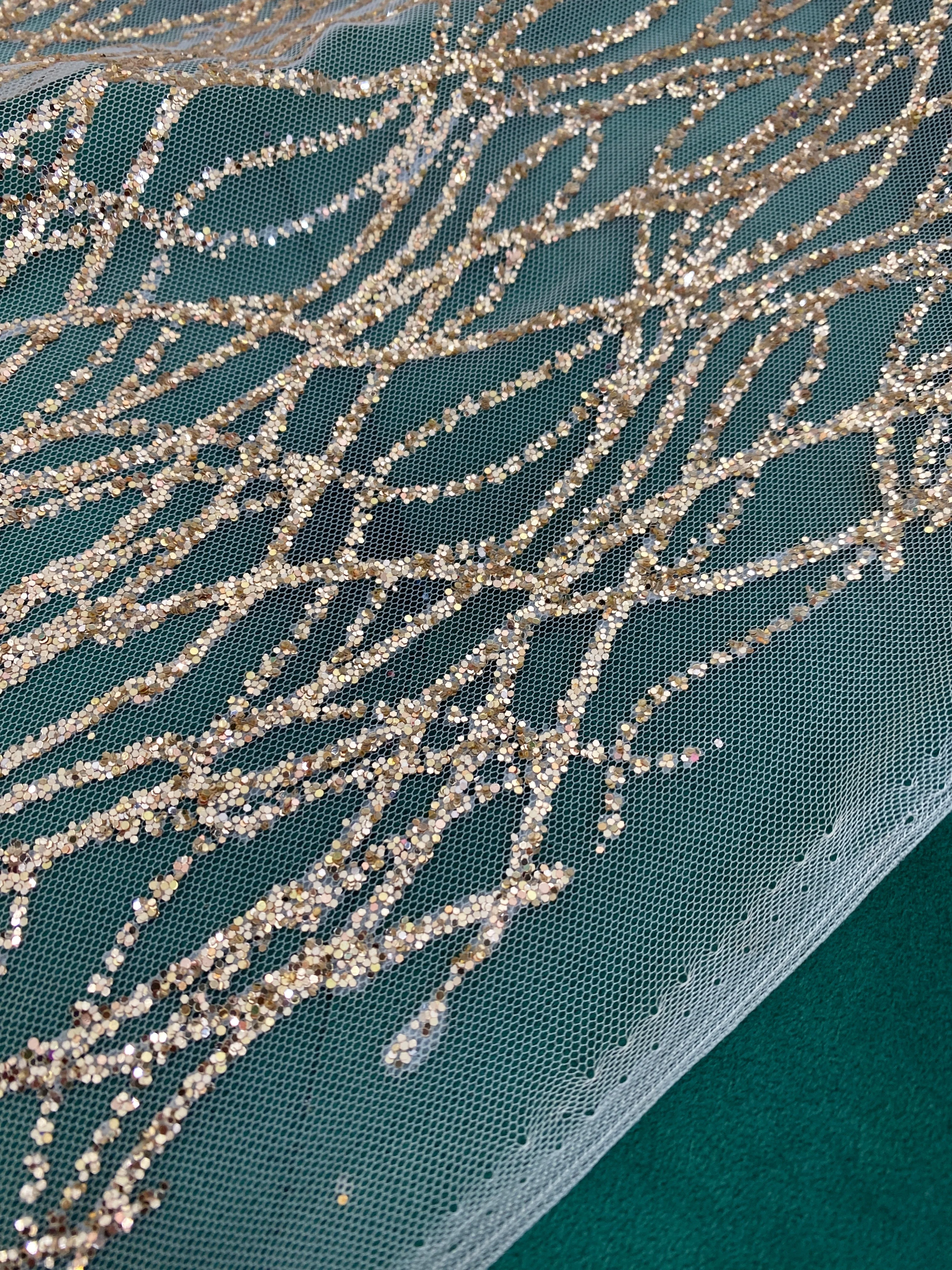 Gold Glitter Lace on Mesh - Image 6