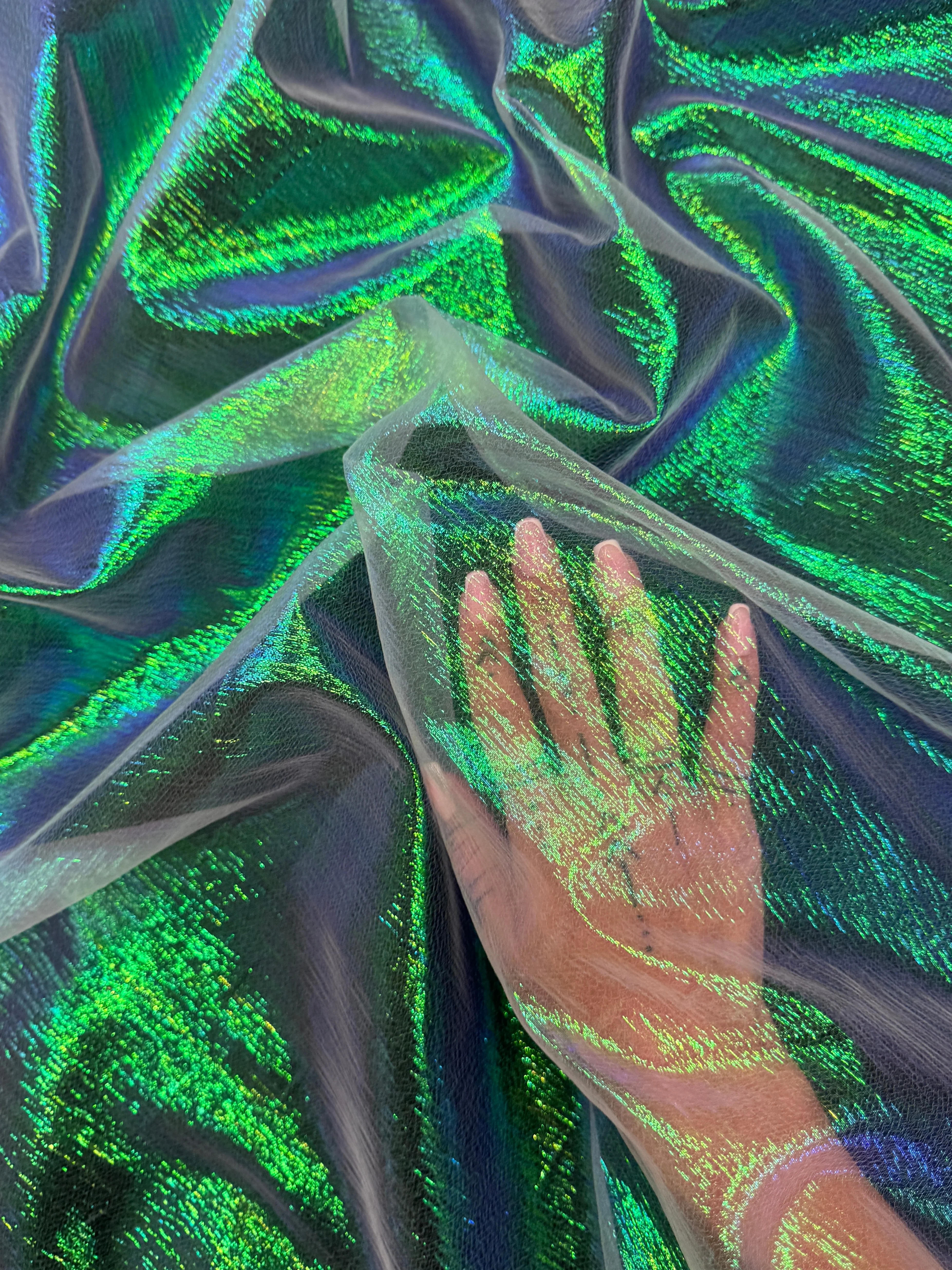 Green Iridescent Crushed Organza
