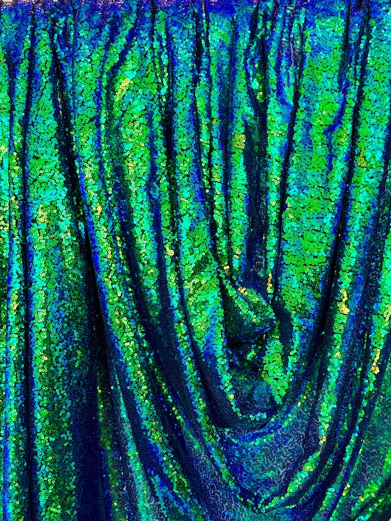 Green Iridescent Stretch Sequin On Mesh