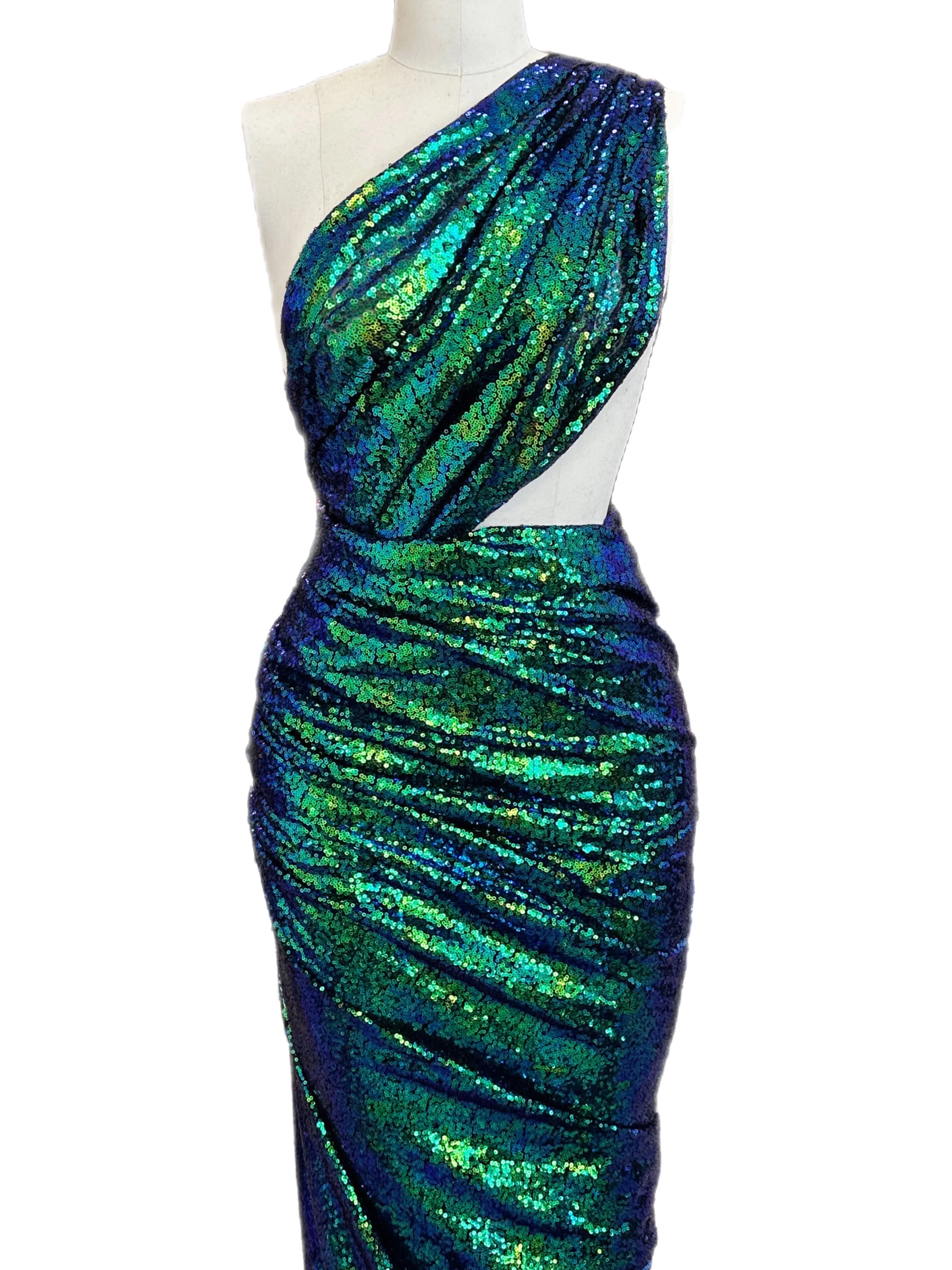 Green Iridescent Stretch Sequin On Mesh - Image 2