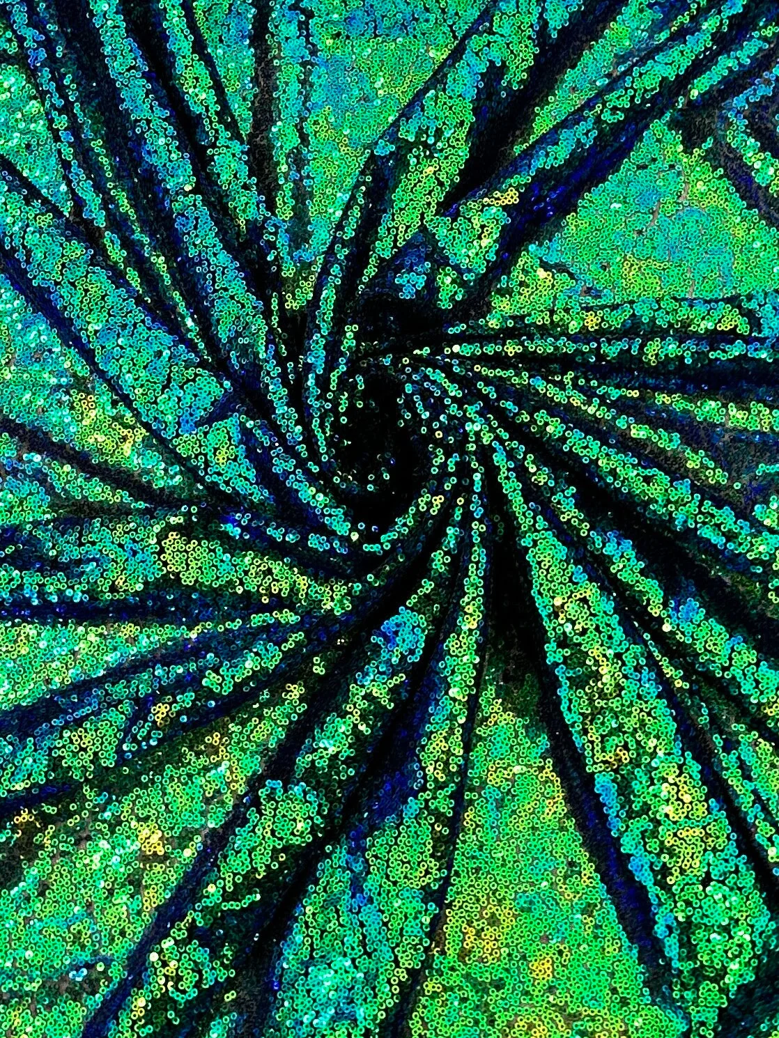 Green Iridescent Stretch Sequin On Mesh - Image 4