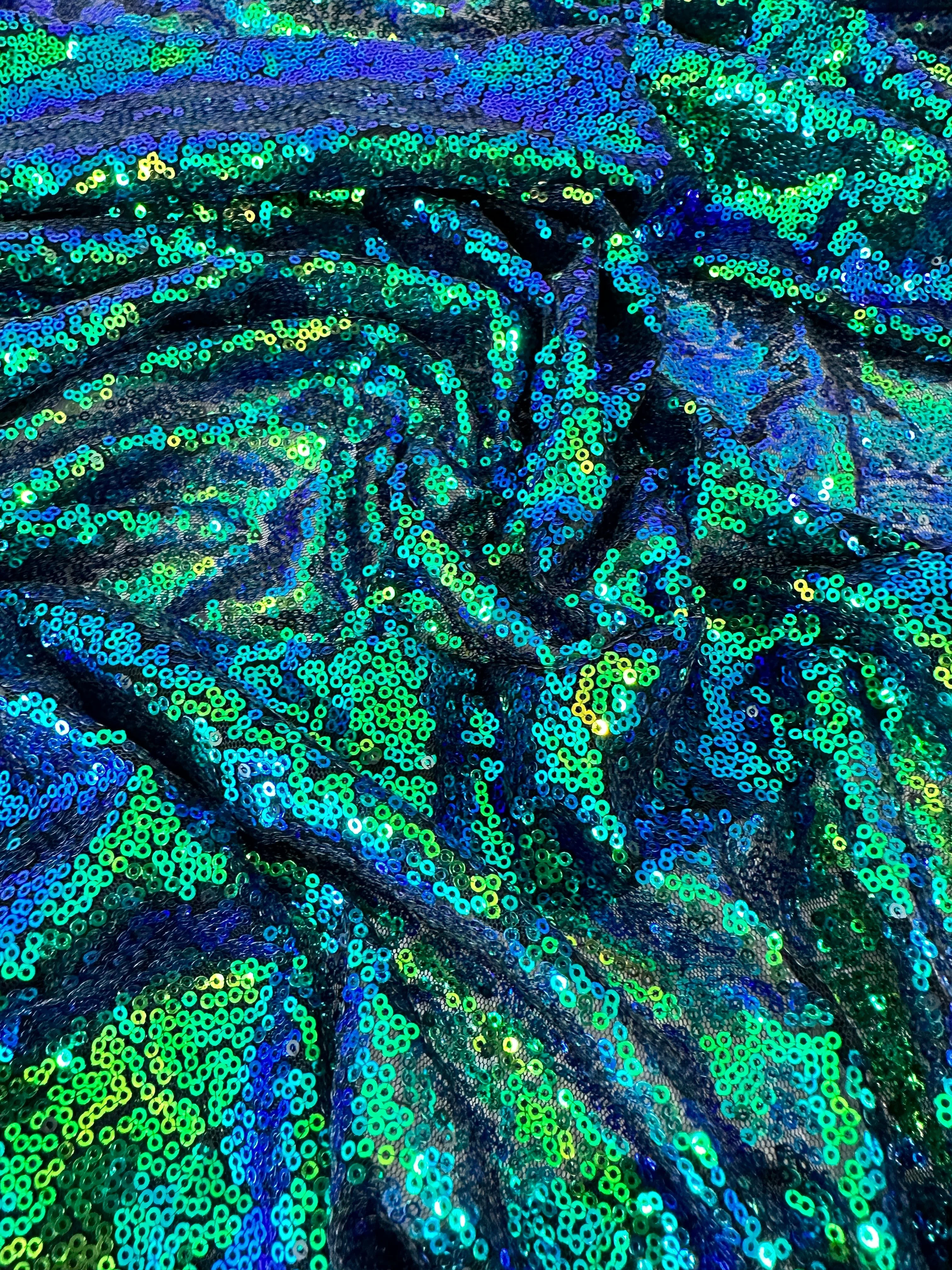 Green Iridescent Stretch Sequin On Mesh - Image 5