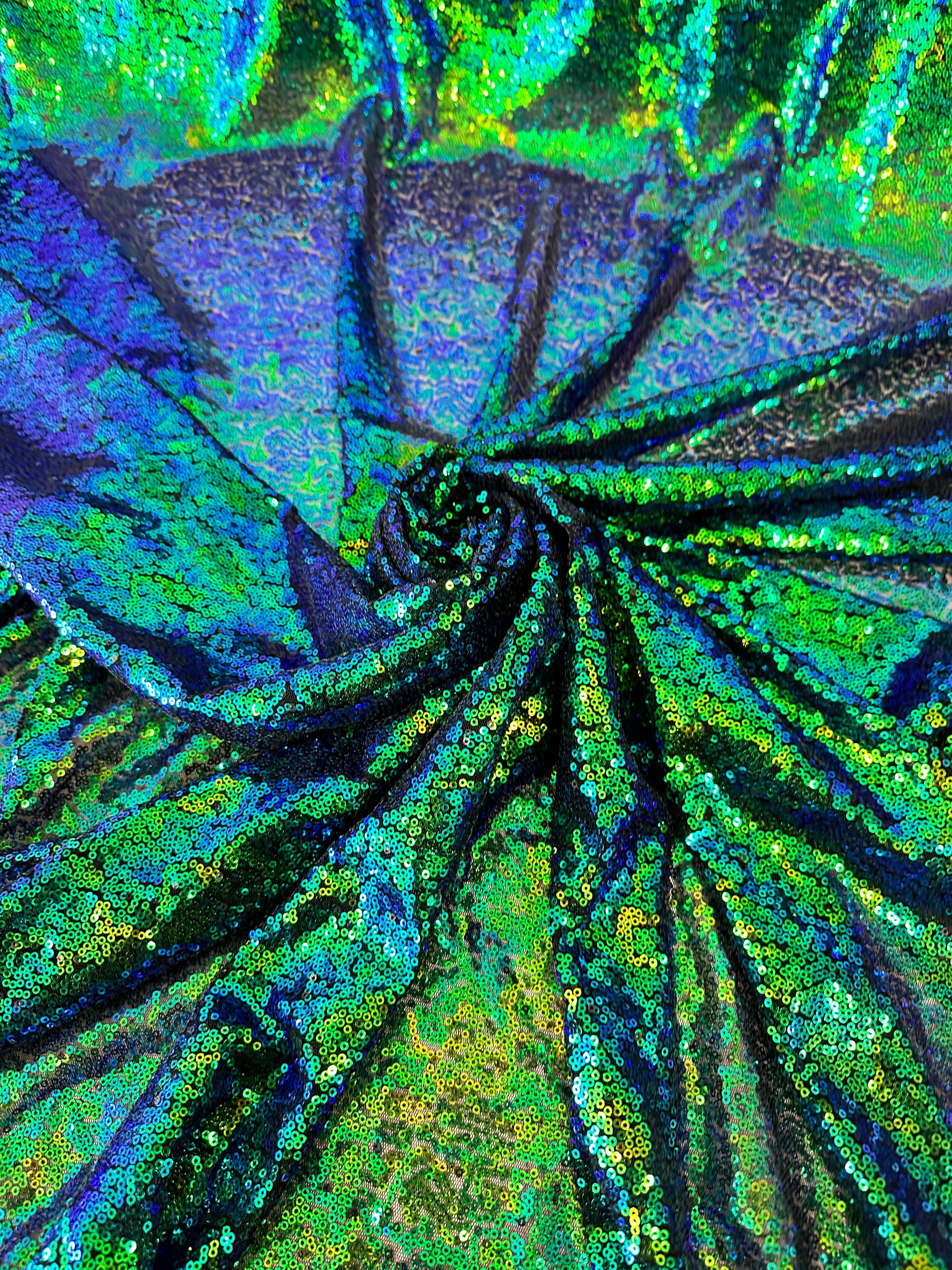 Green Iridescent Stretch Sequin On Mesh - Image 6