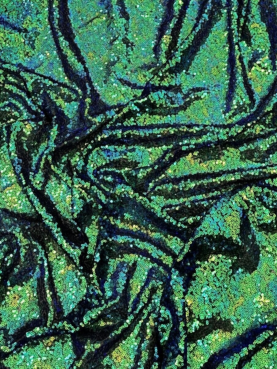 Green Iridescent Stretch Sequin On Mesh - Image 8