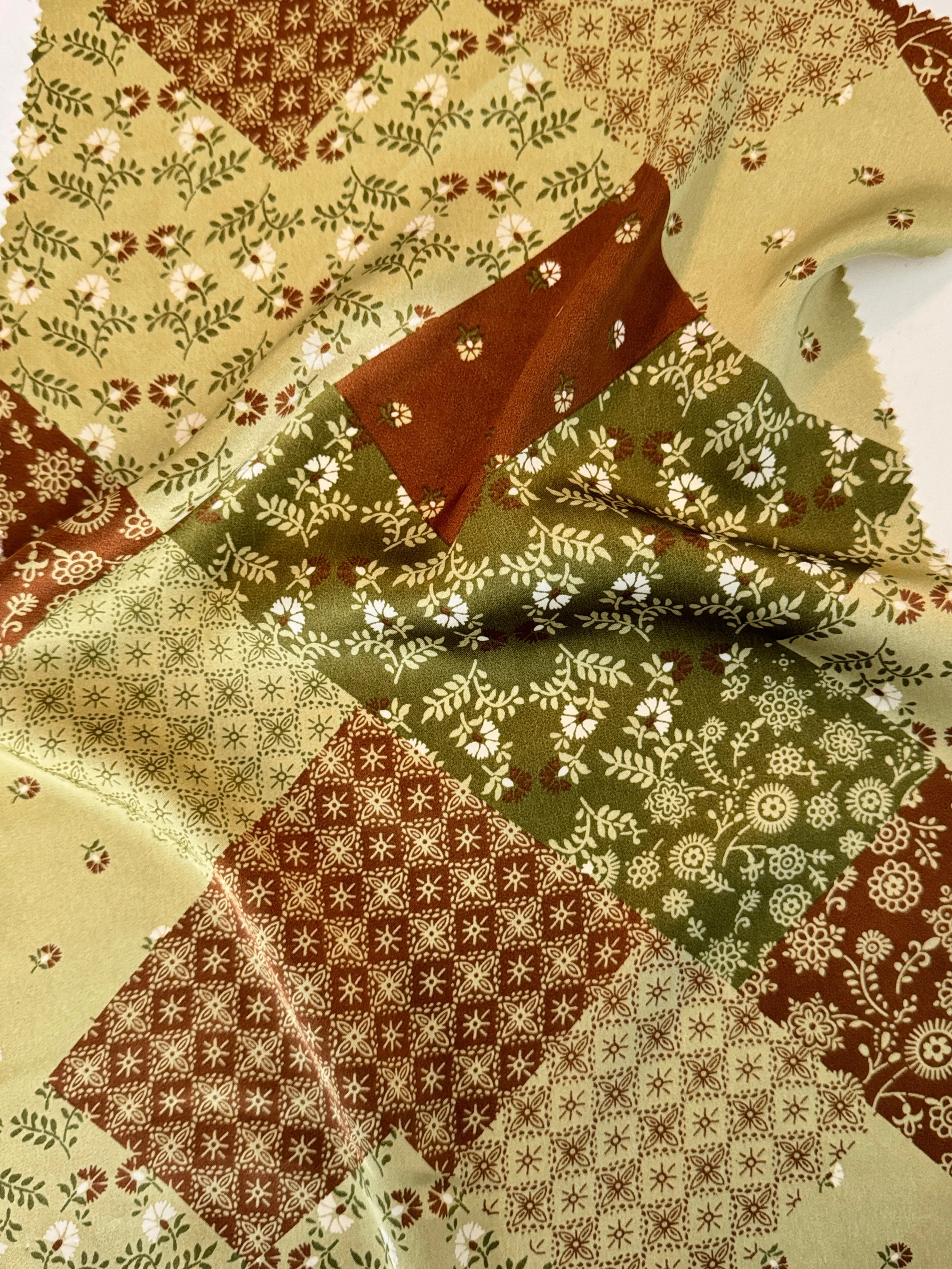 Green Patchwork Floral Print Satin - Image 4