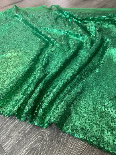 Kelly Green Stretch Sequin on Mesh - Image 4