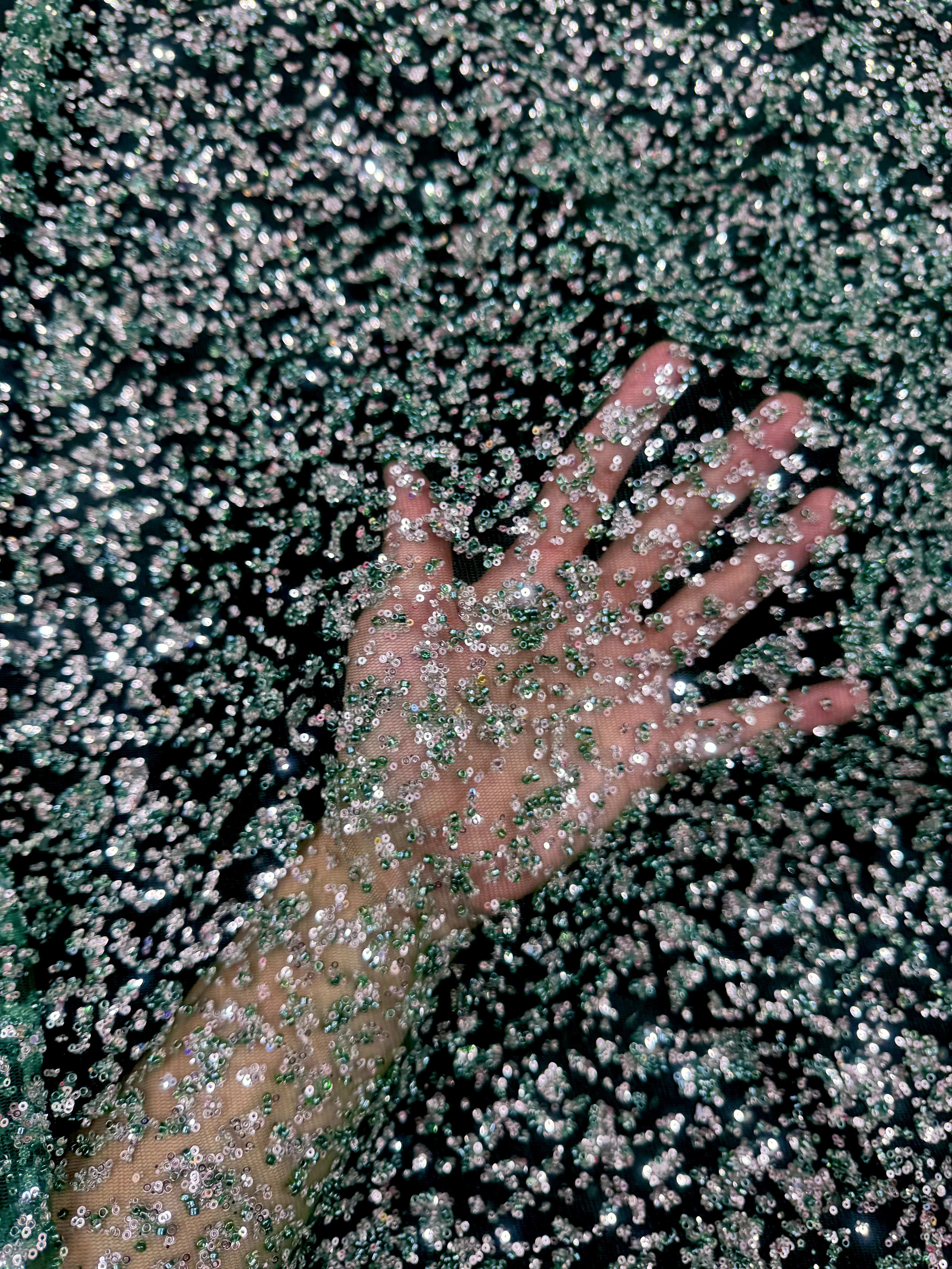 Green-Silver Beaded Sequin Lace