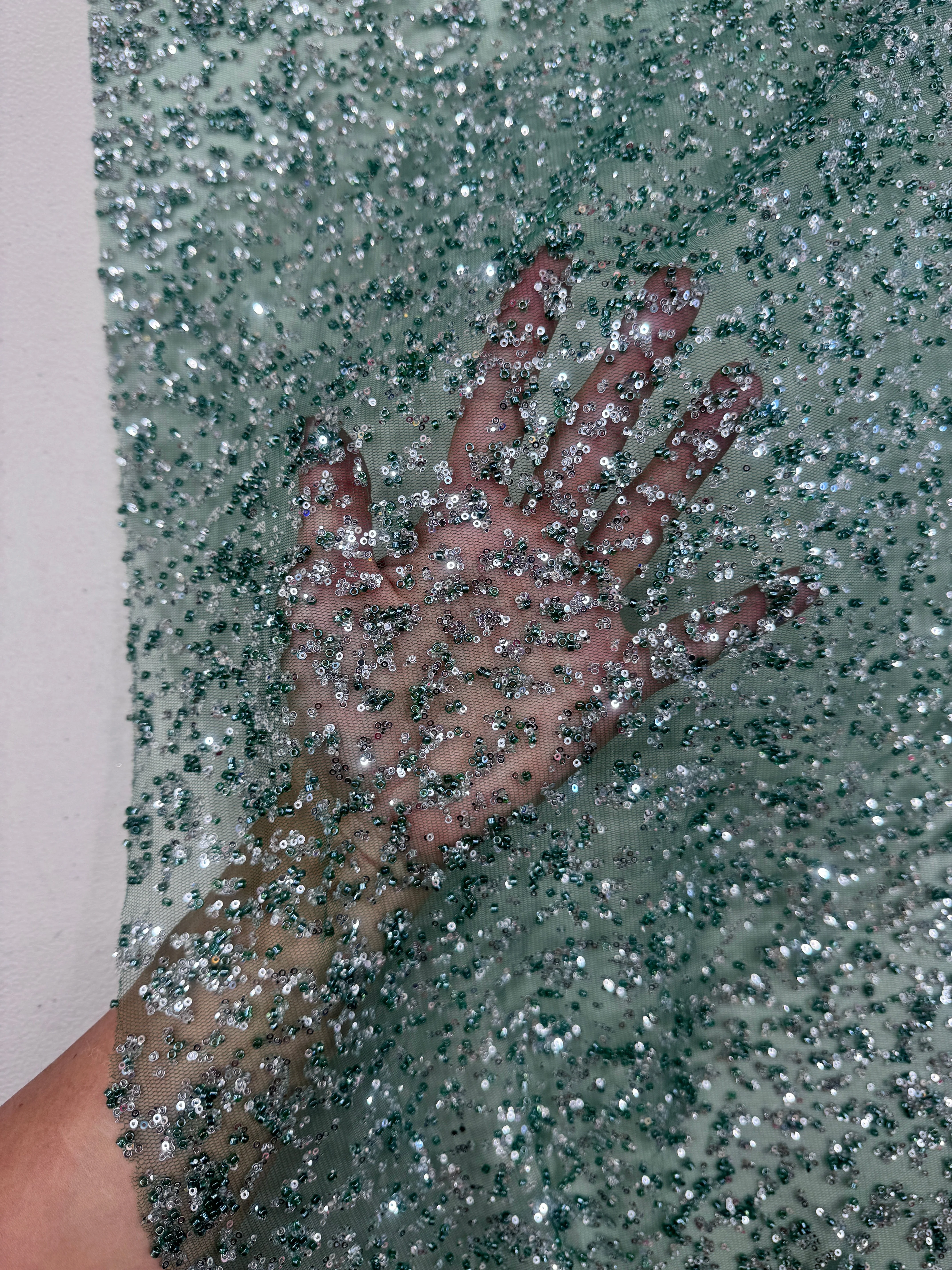 Green-Silver Beaded Sequin Lace - Image 2