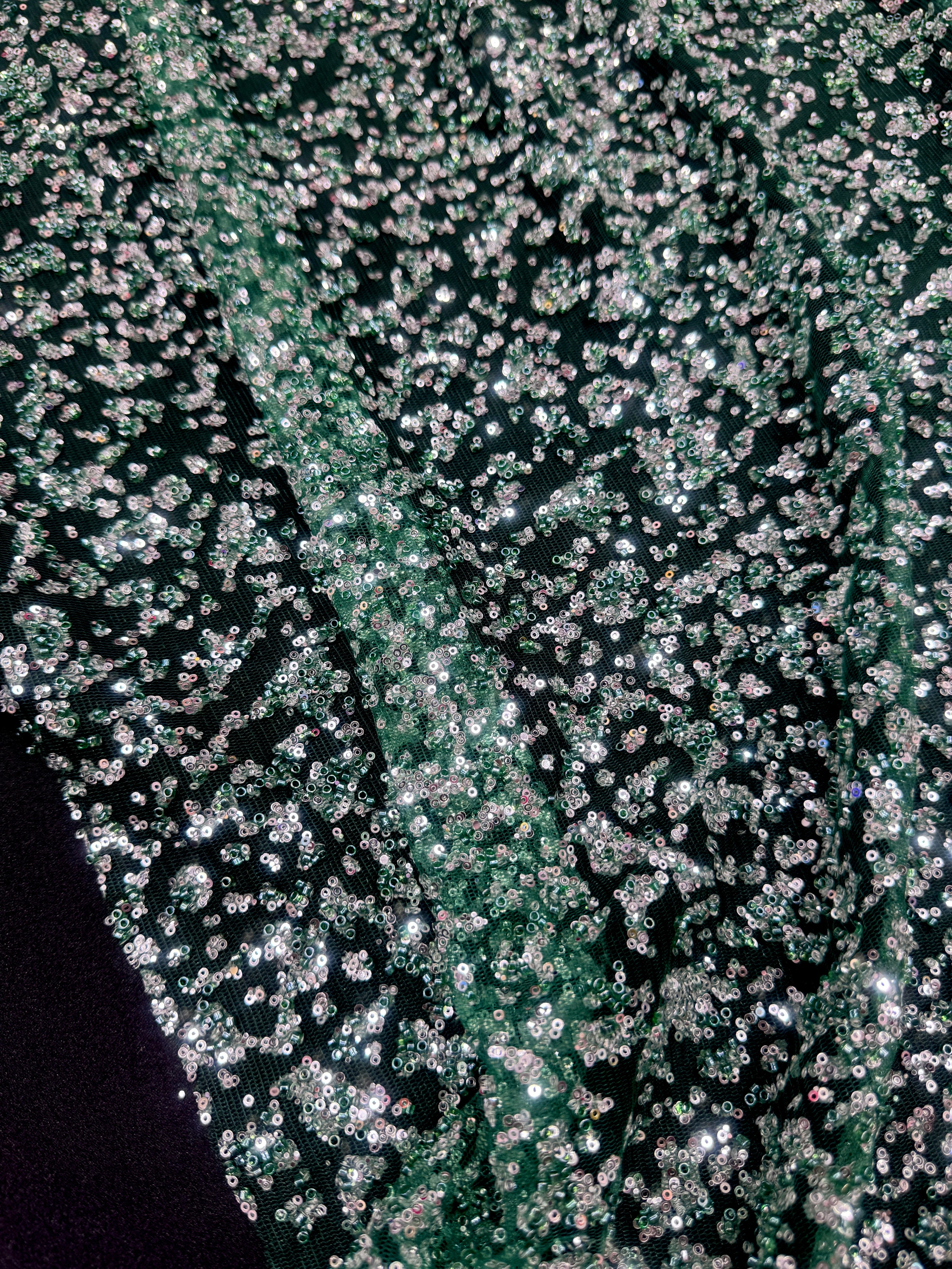 Green-Silver Beaded Sequin Lace - Image 3