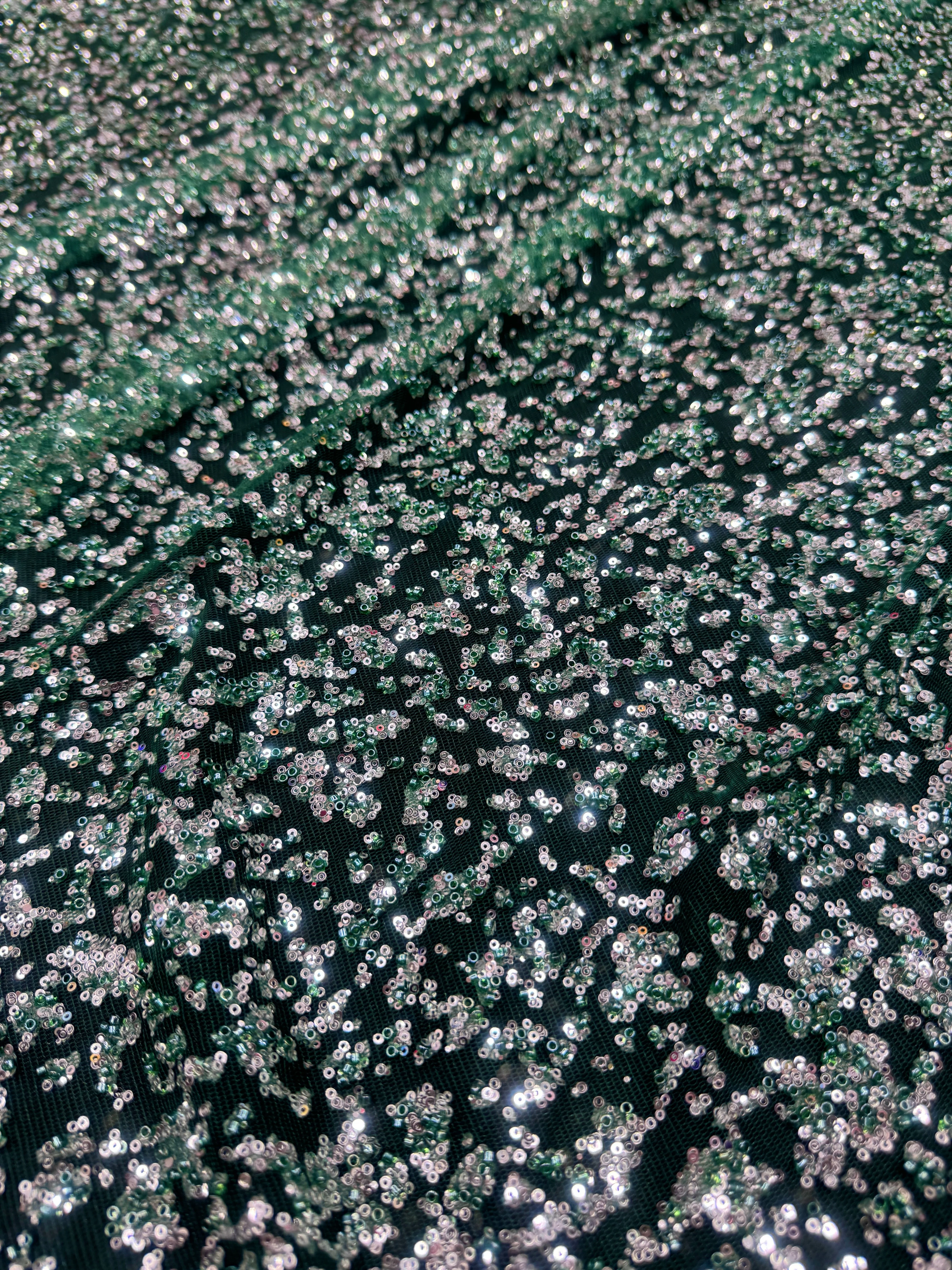 Green-Silver Beaded Sequin Lace - Image 4
