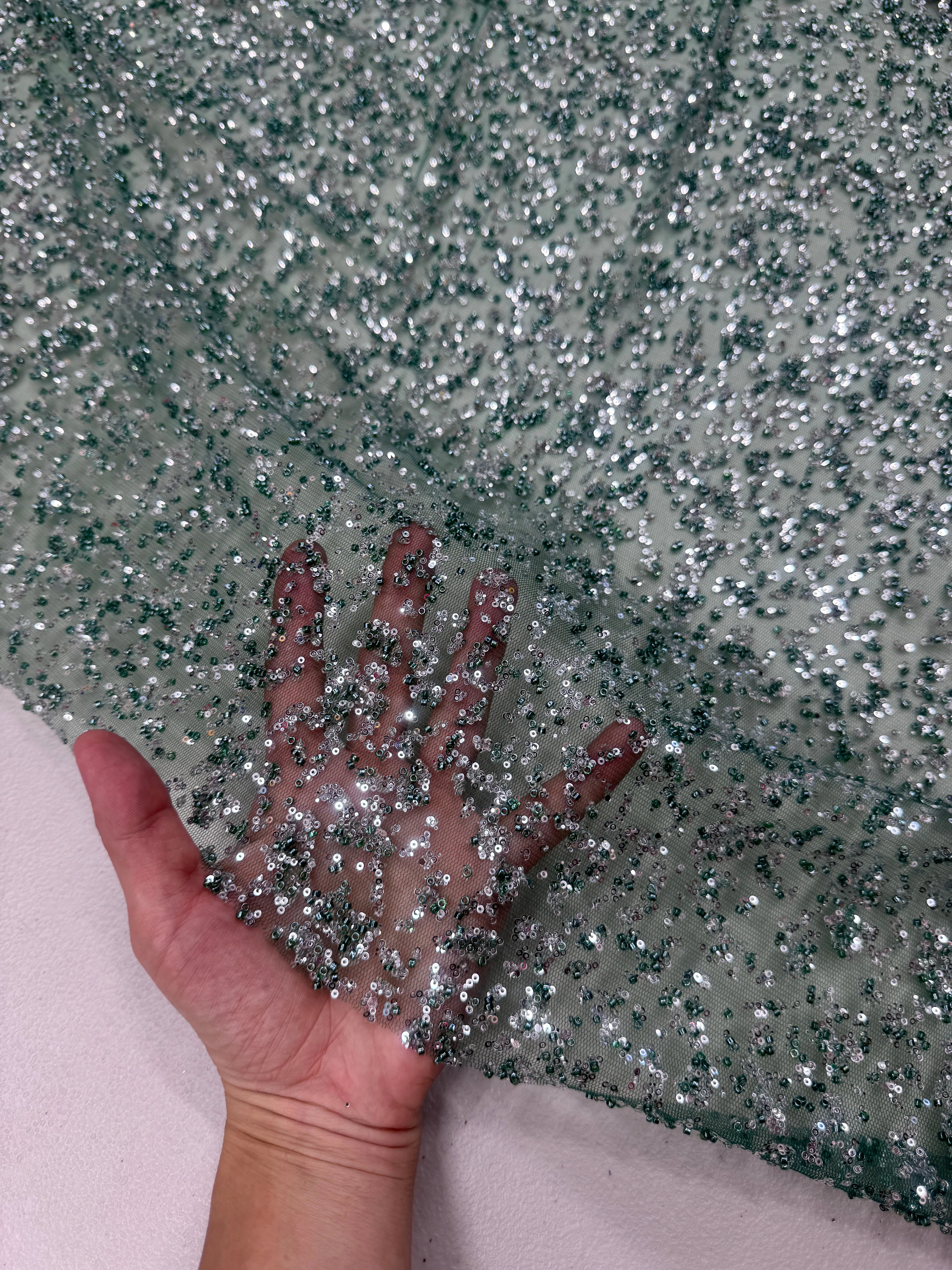 Green-Silver Beaded Sequin Lace - Image 5