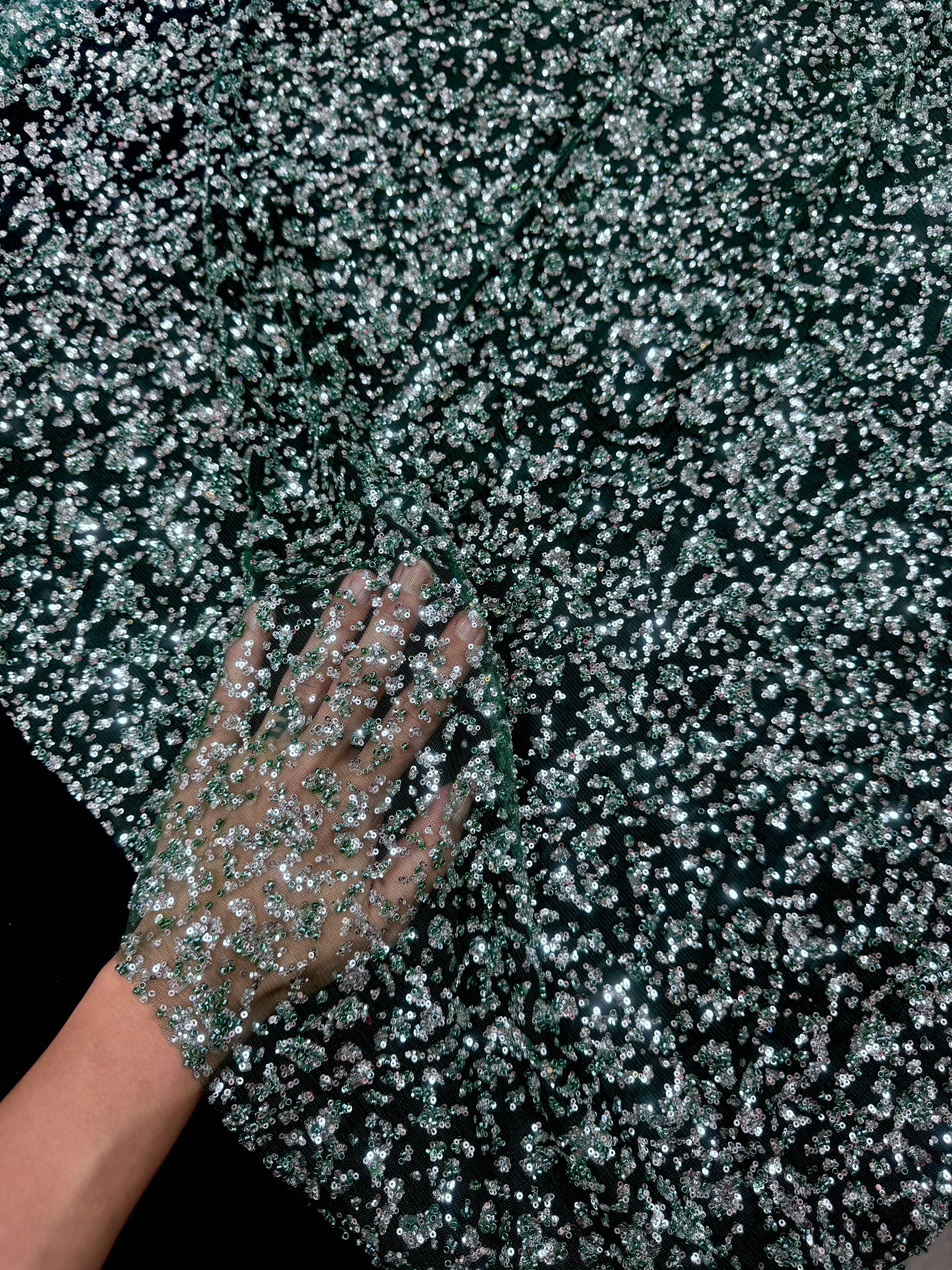 Green-Silver Beaded Sequin Lace - Image 8