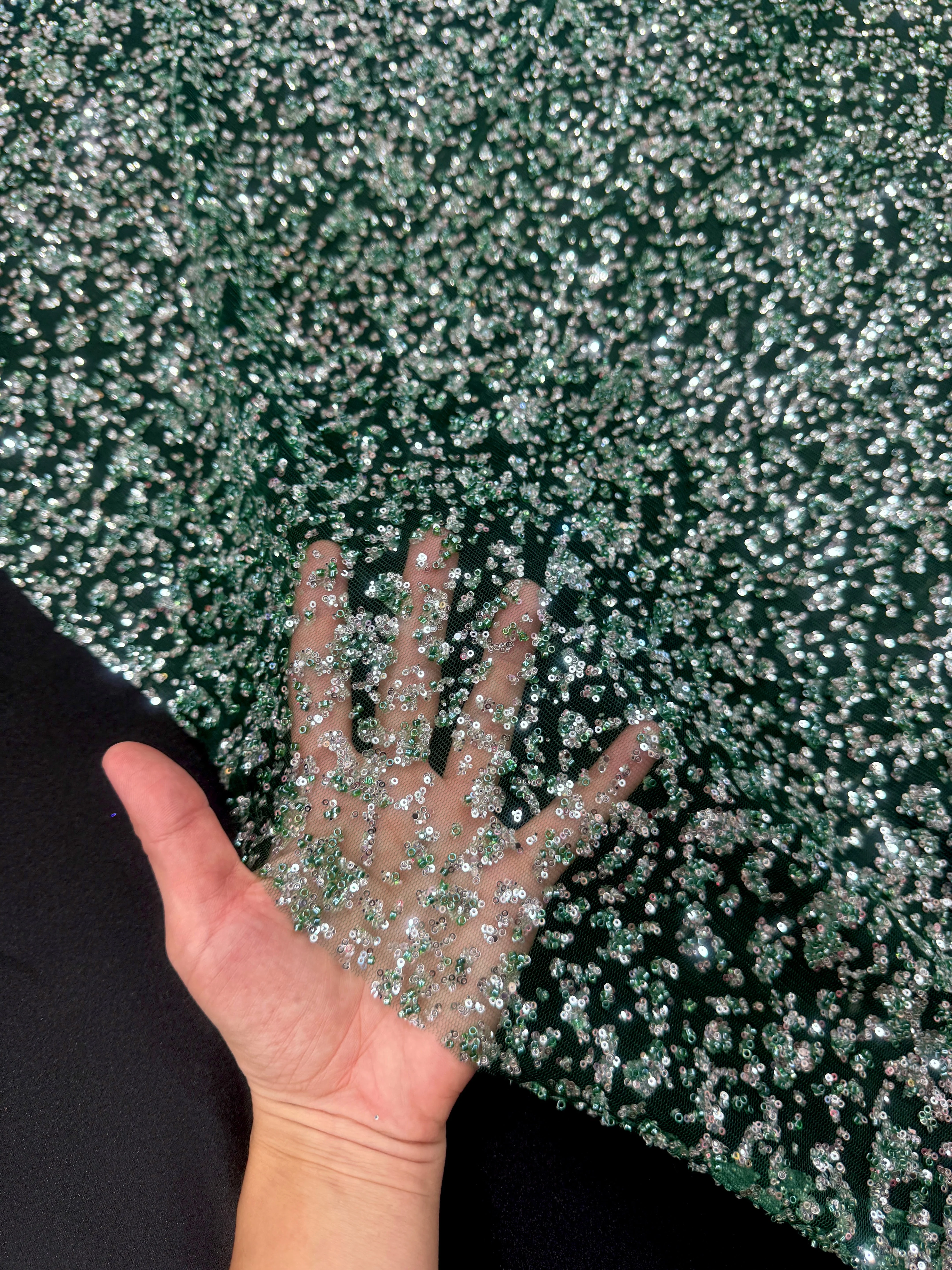 Green-Silver Beaded Sequin Lace - Image 9