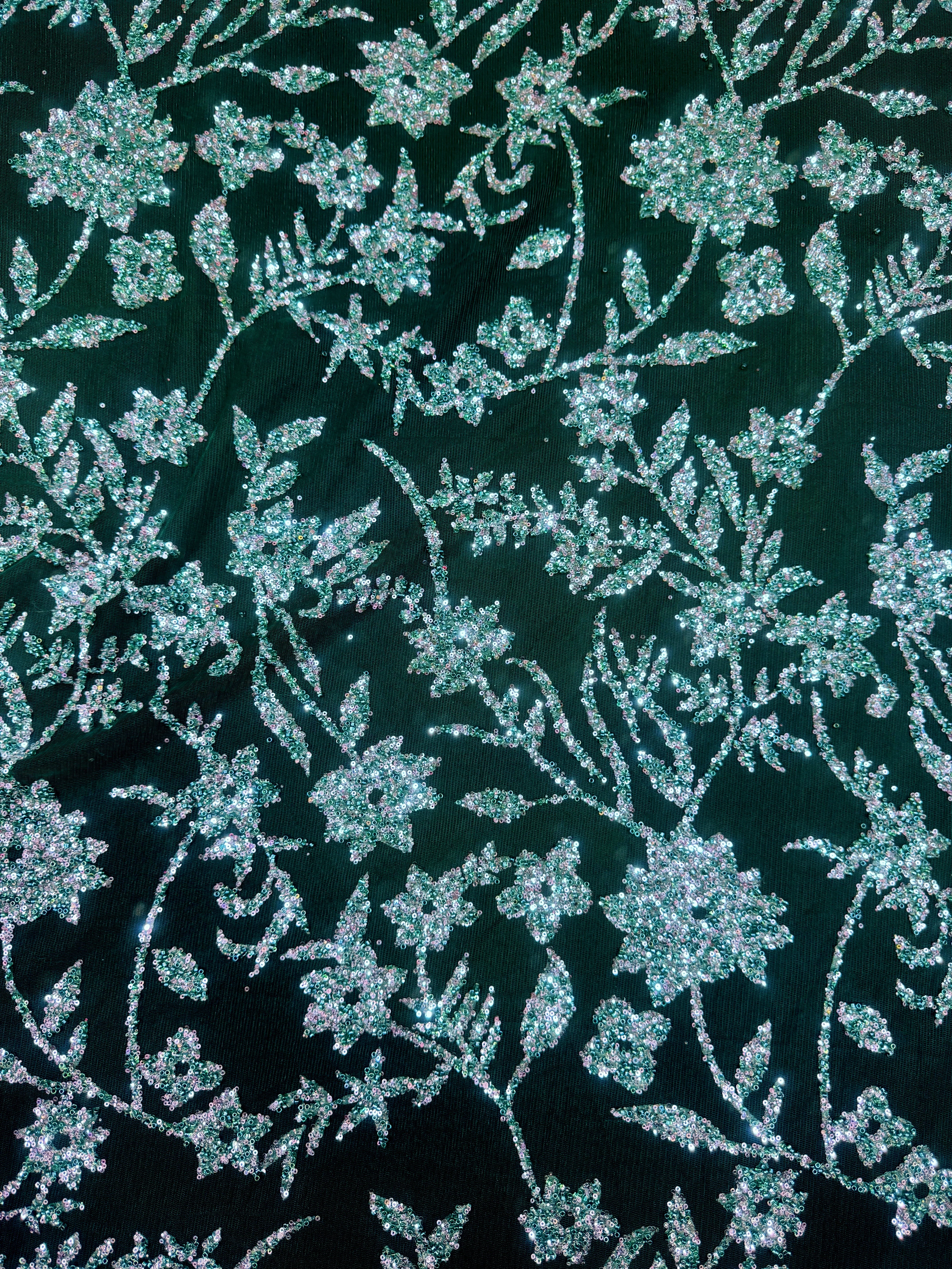 Green Silver Floral Beaded Lace - Image 7