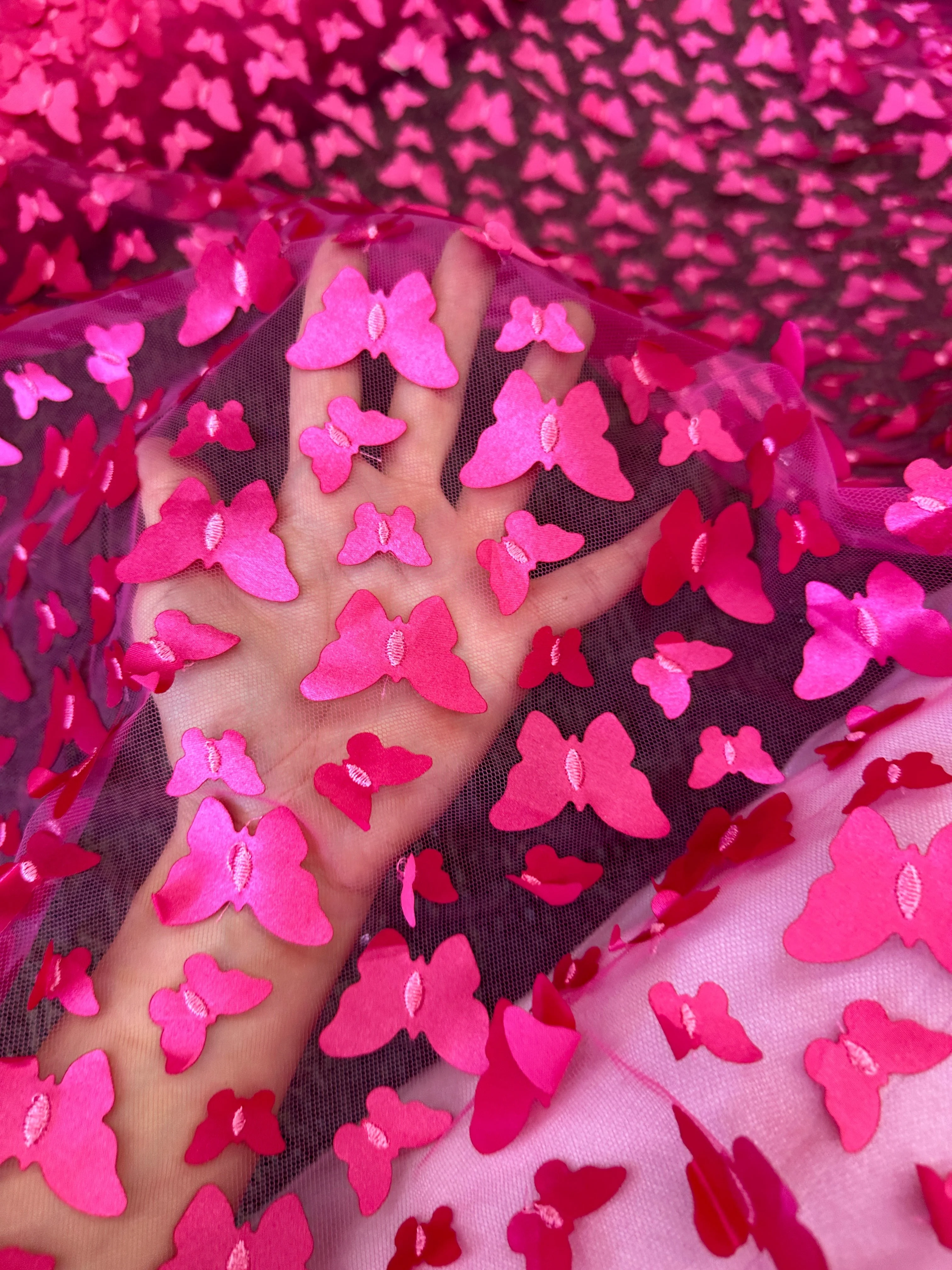 Hot Pink 3D Butterfly Lace