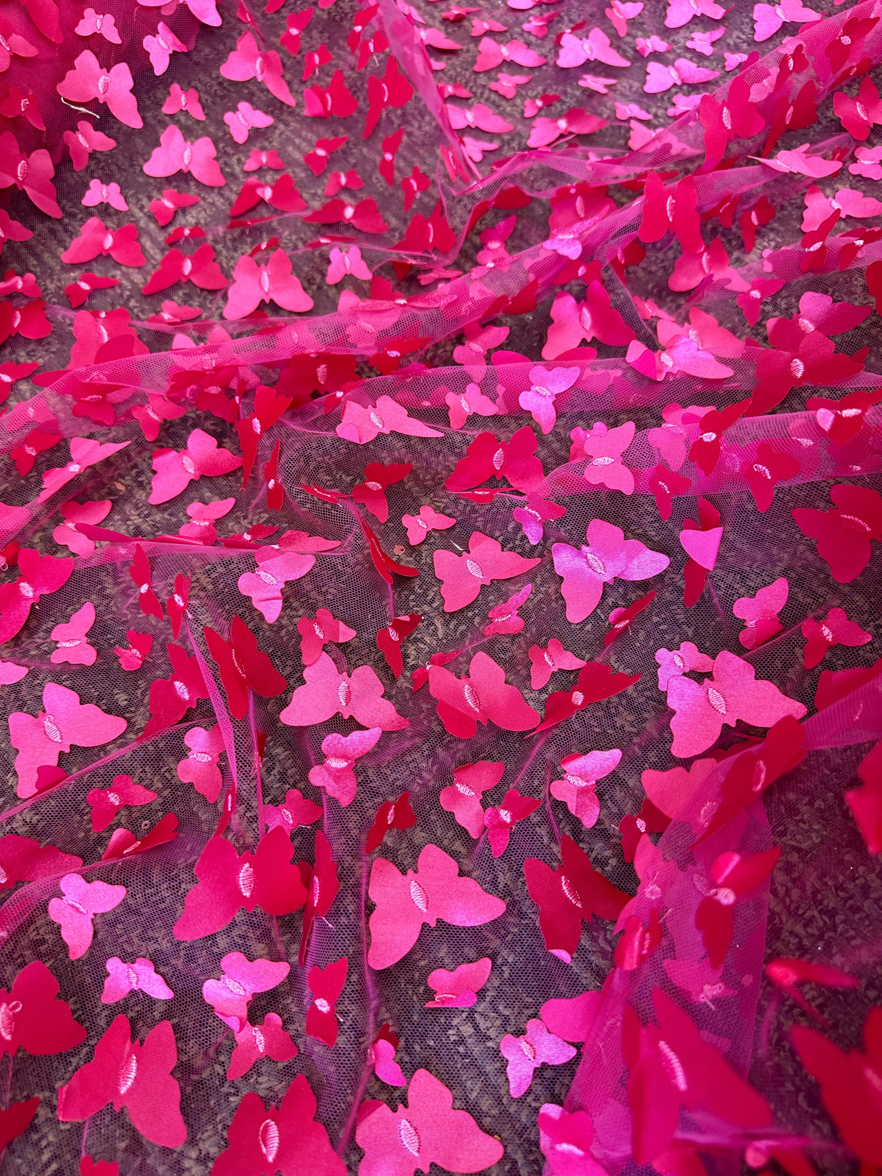 Hot Pink 3D Butterfly Lace - Image 4