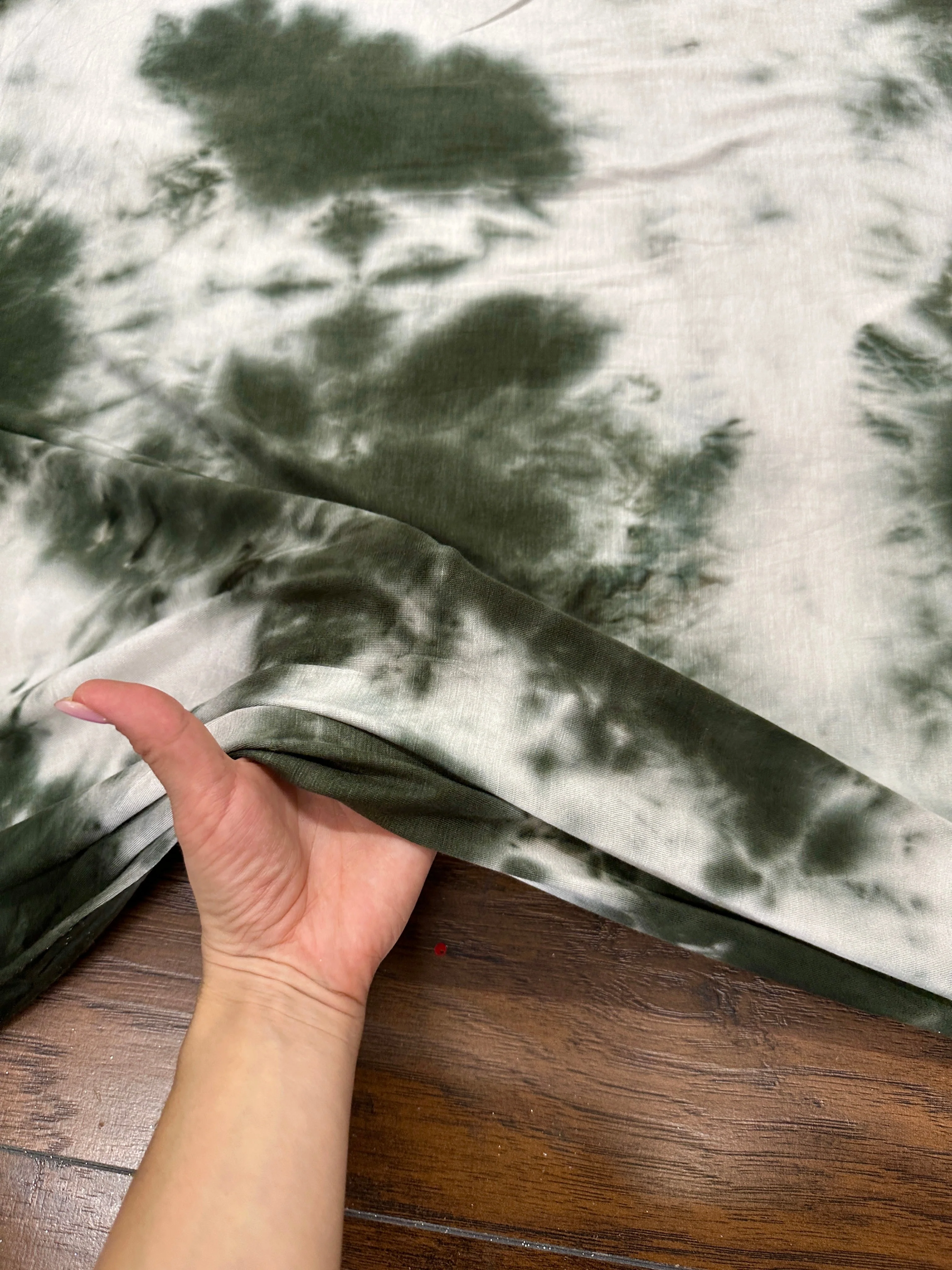 Hunter Green and White Tie Dye Jersey Knit - Image 4