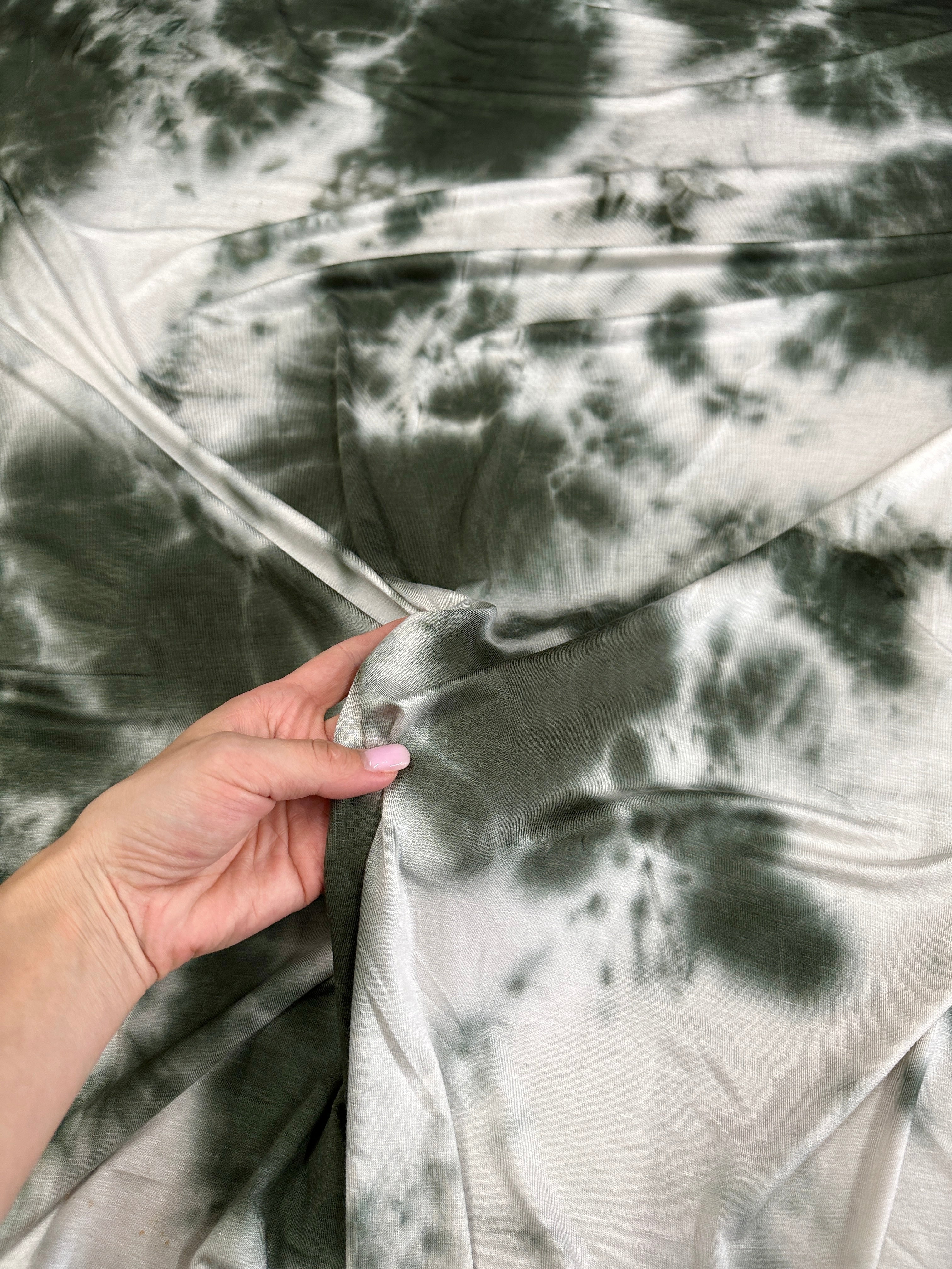 Hunter Green and White Tie Dye Jersey Knit - Image 6