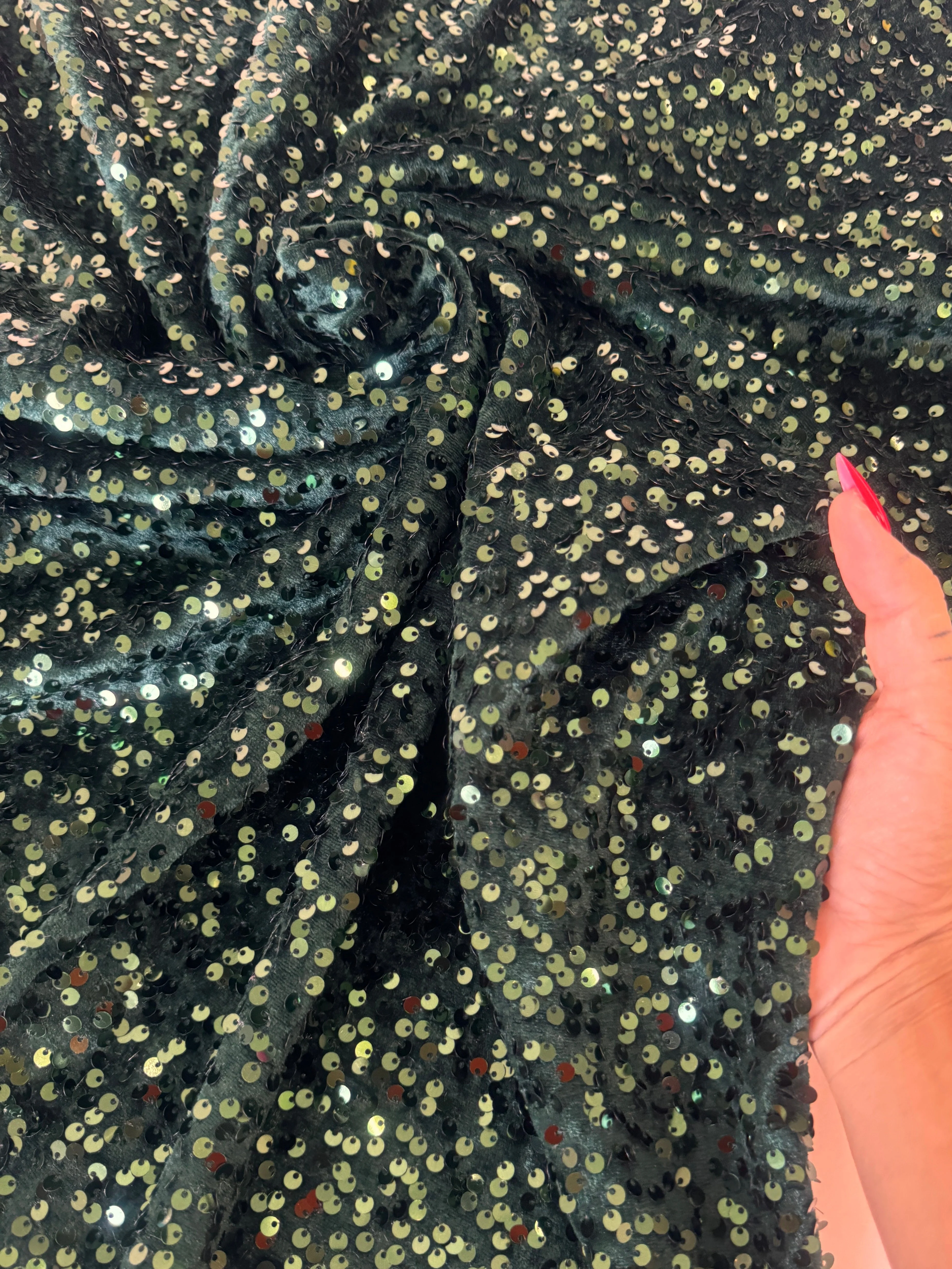 Hunter Green Sequins Velvet - Image 3