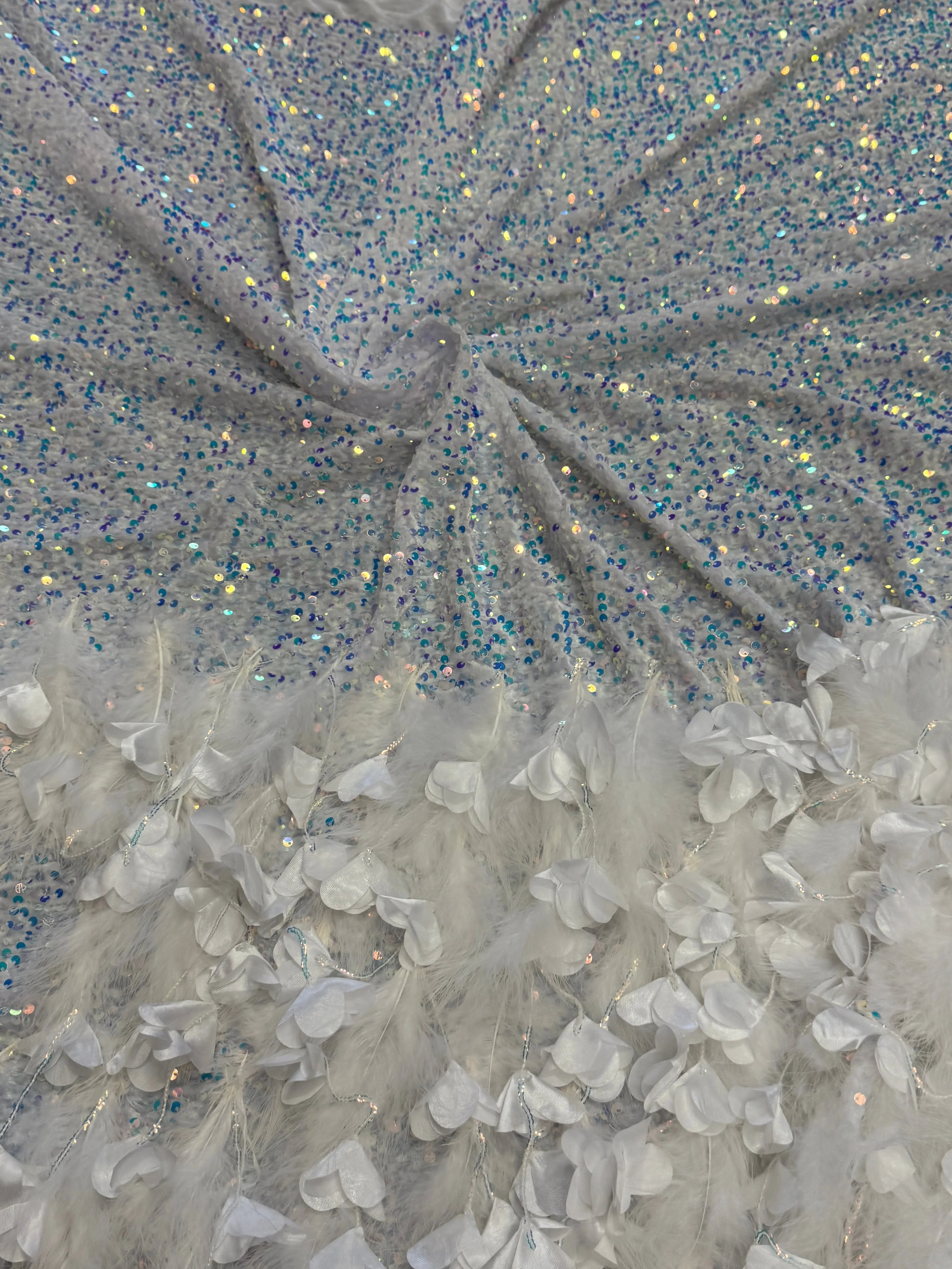 Ice White Iridescent Feather Sequin on Velvet