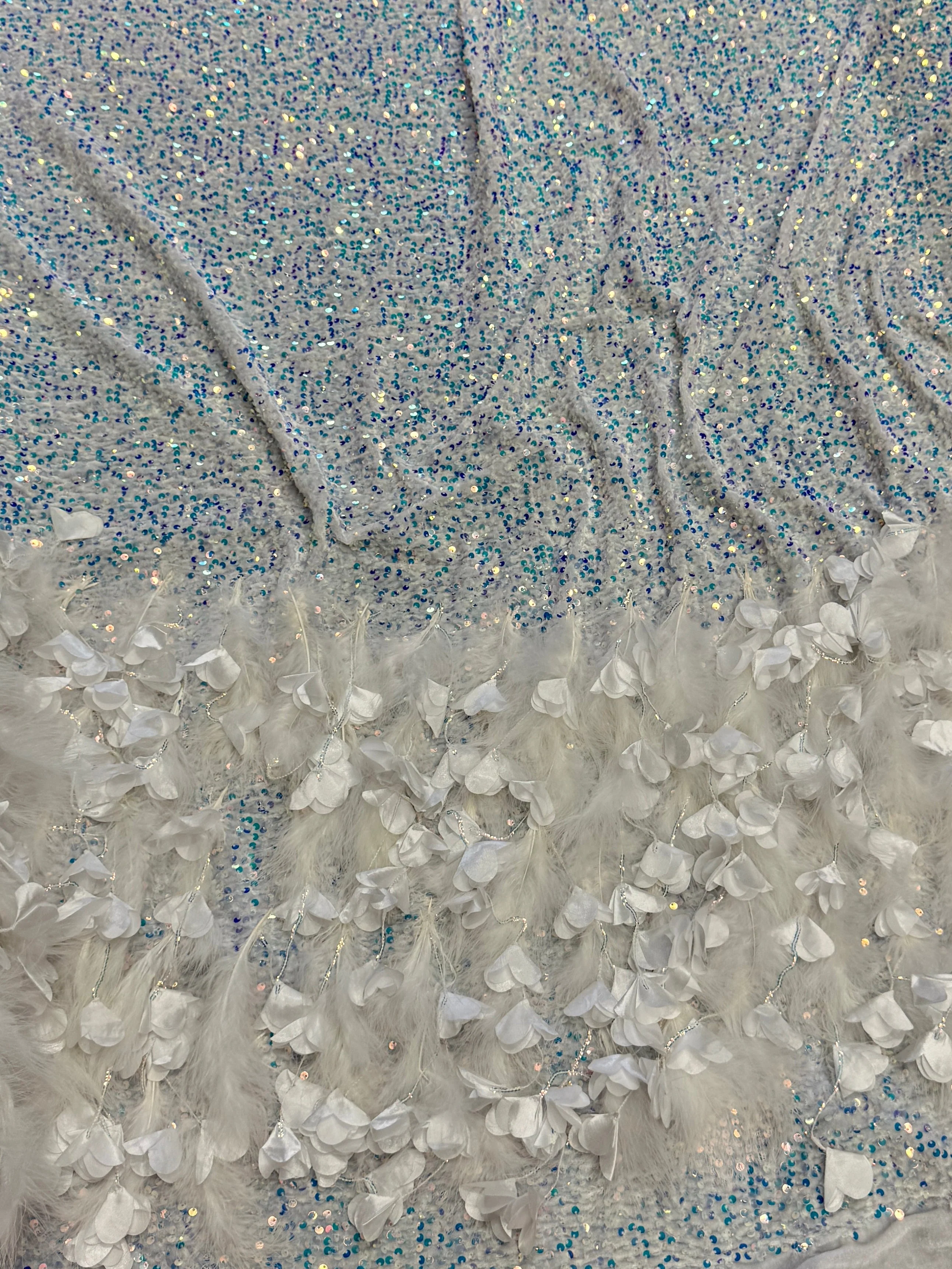 Ice White Iridescent Feather Sequin on Velvet - Image 2