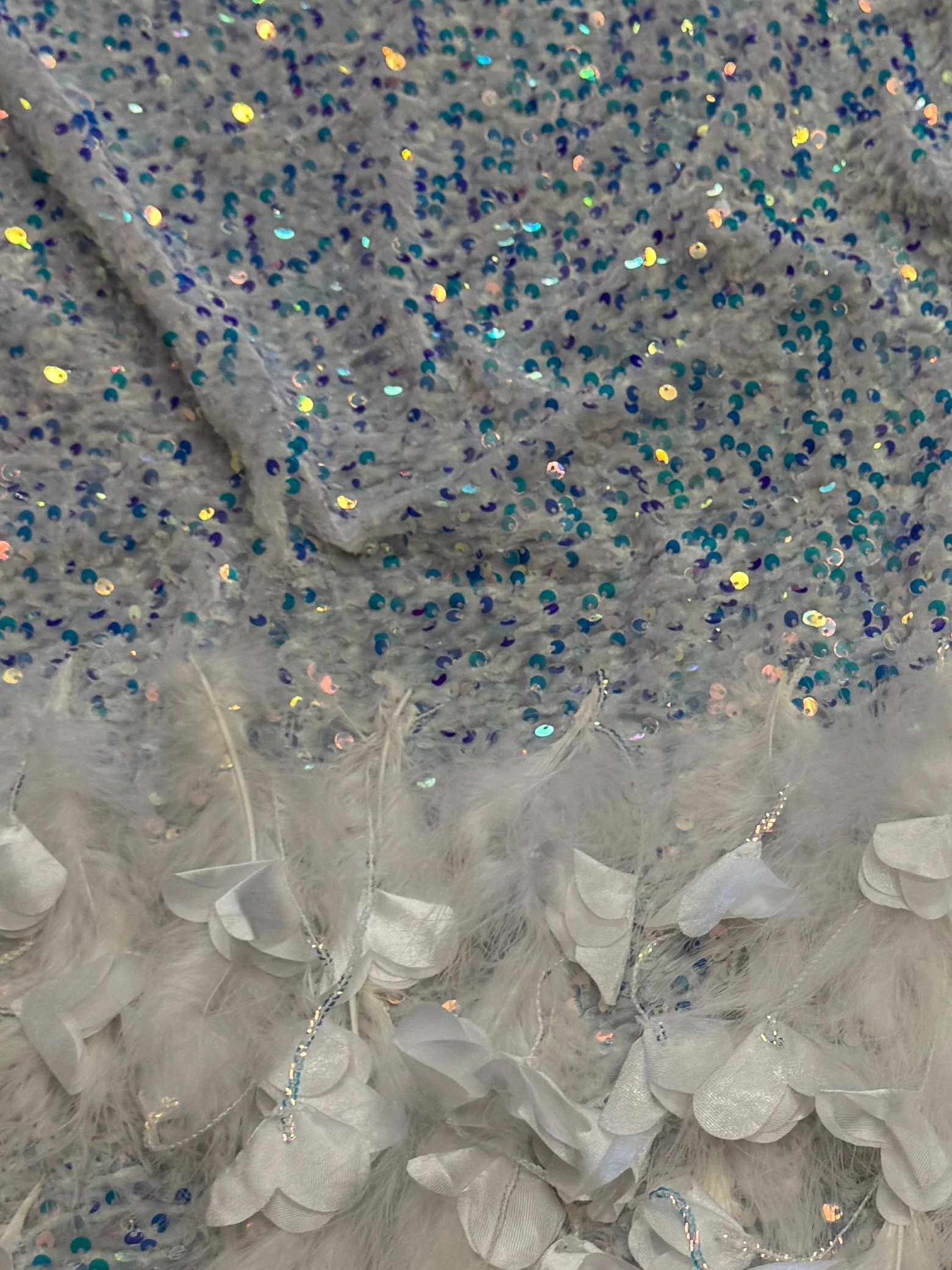 Ice White Iridescent Feather Sequin on Velvet - Image 3