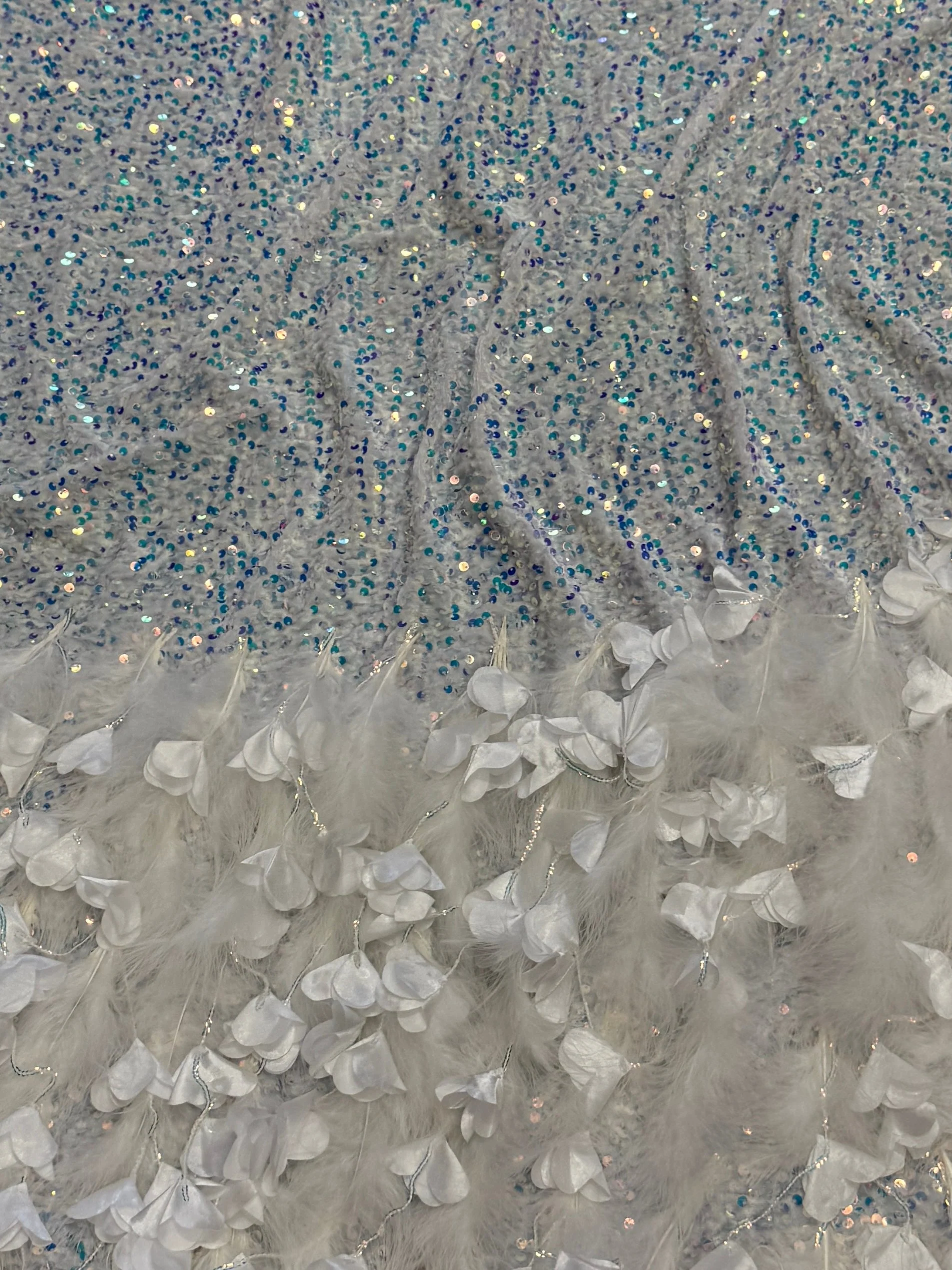 Ice White Iridescent Feather Sequin on Velvet - Image 5