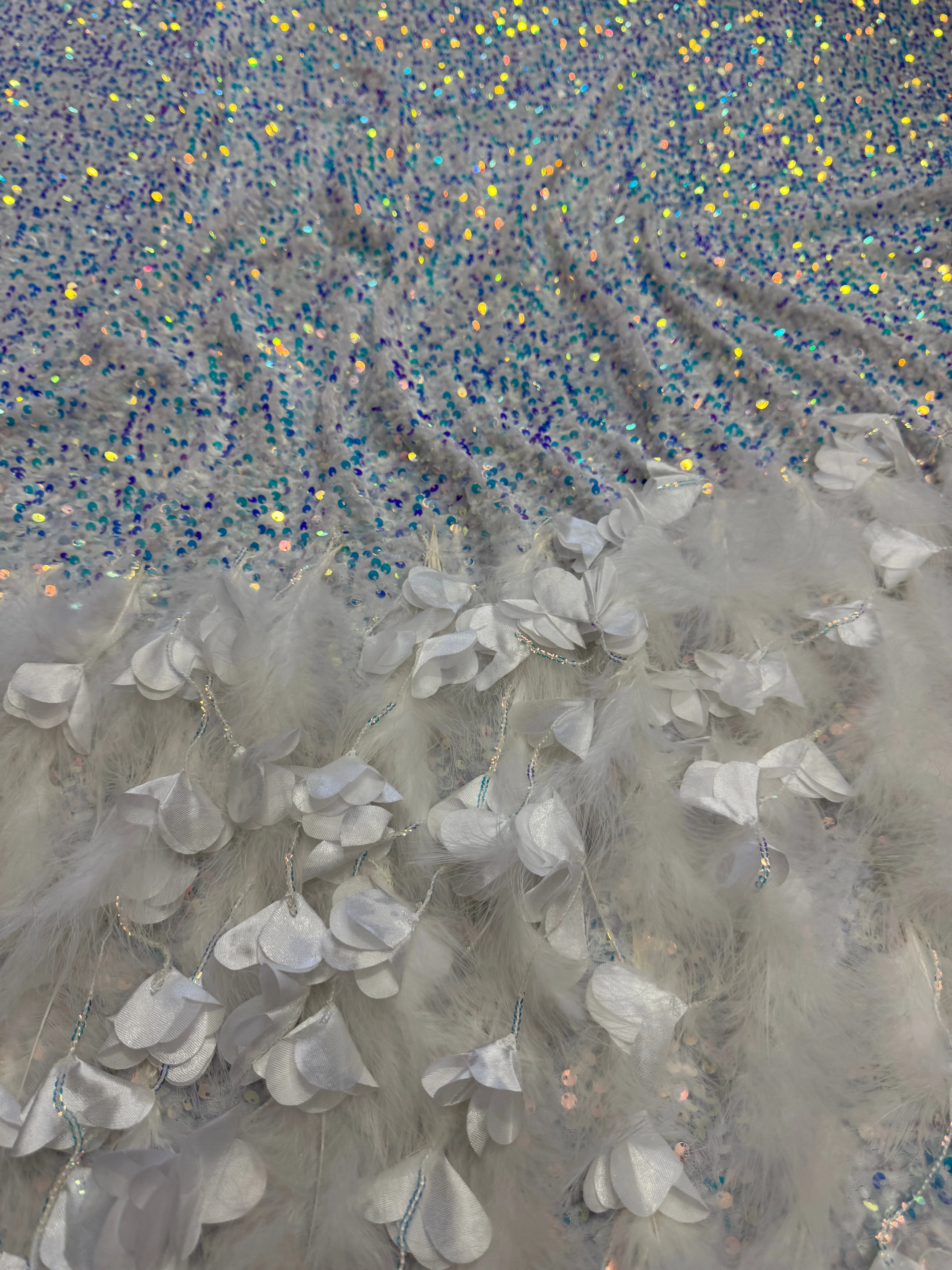 Ice White Iridescent Feather Sequin on Velvet - Image 6