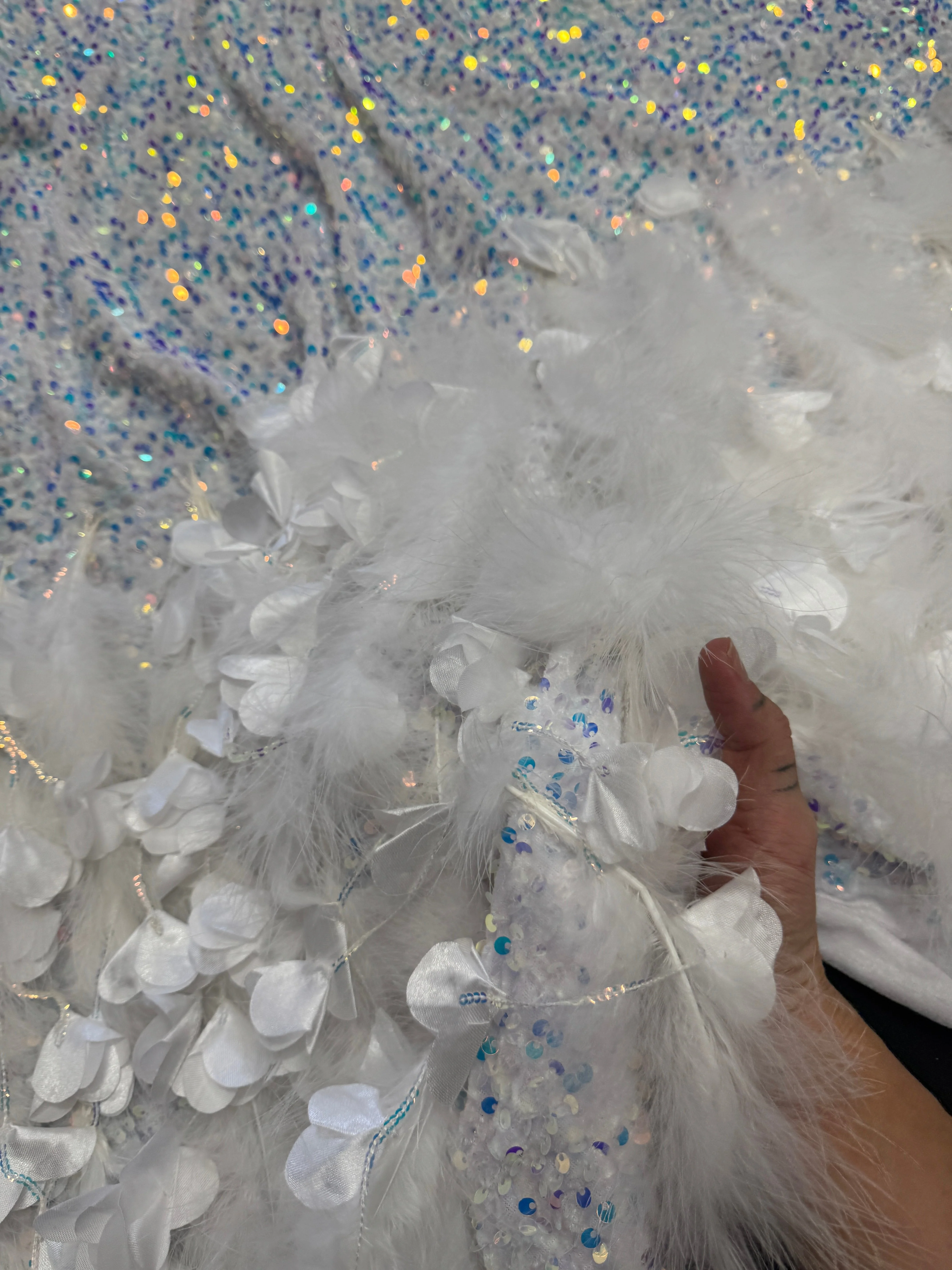 Ice White Iridescent Feather Sequin on Velvet - Image 7