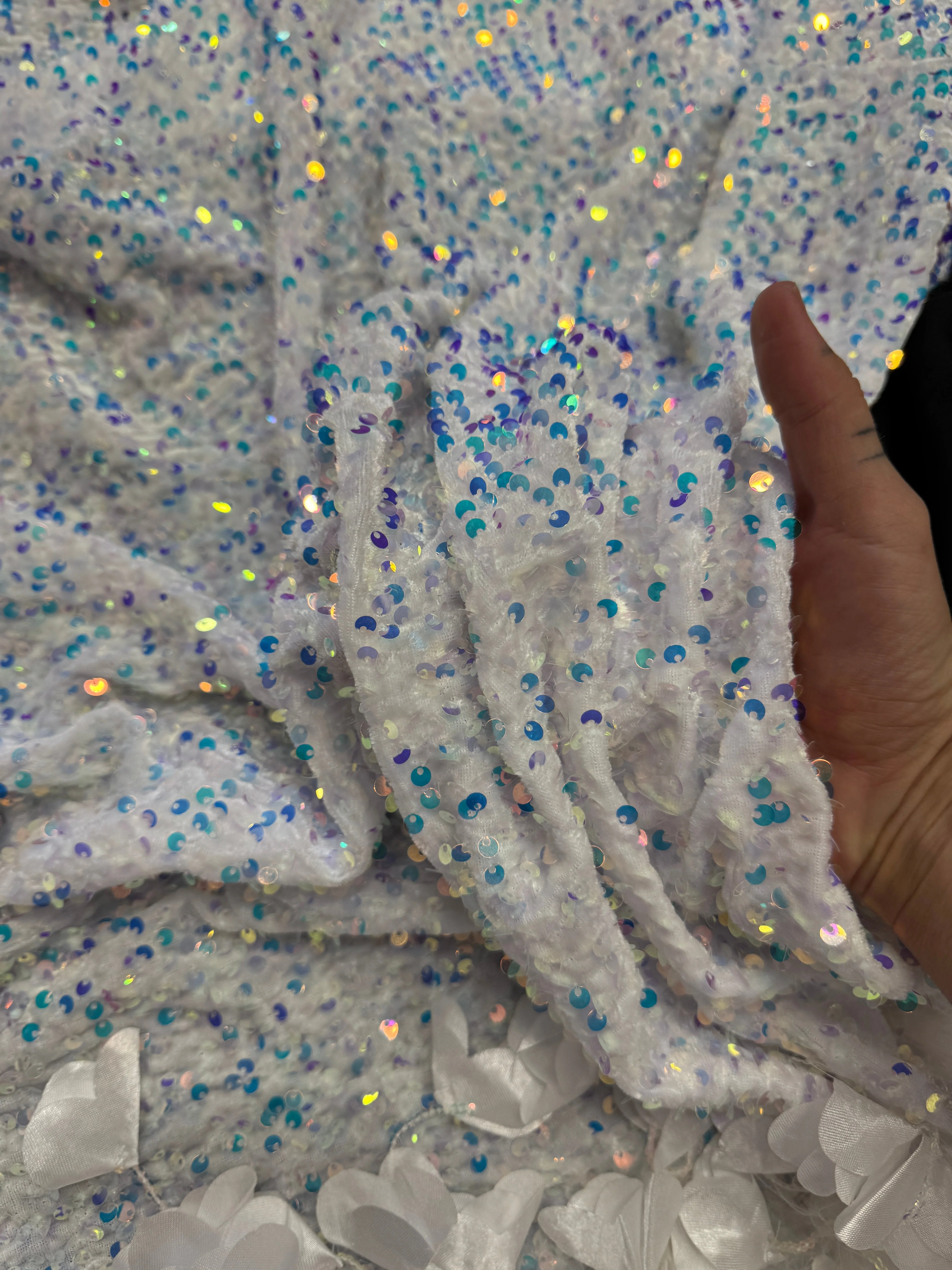 Ice White Iridescent Feather Sequin on Velvet - Image 8