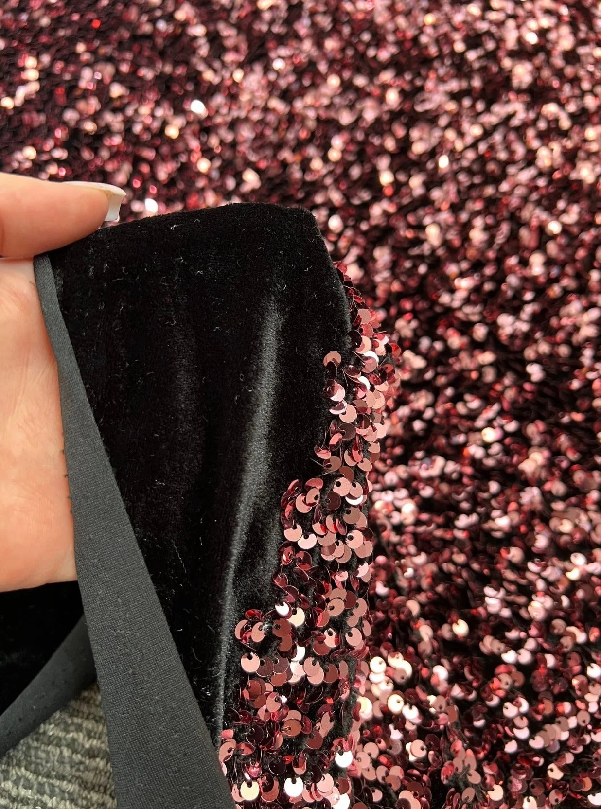 Iridescent Burgundy Sequin on Velvet - Image 9