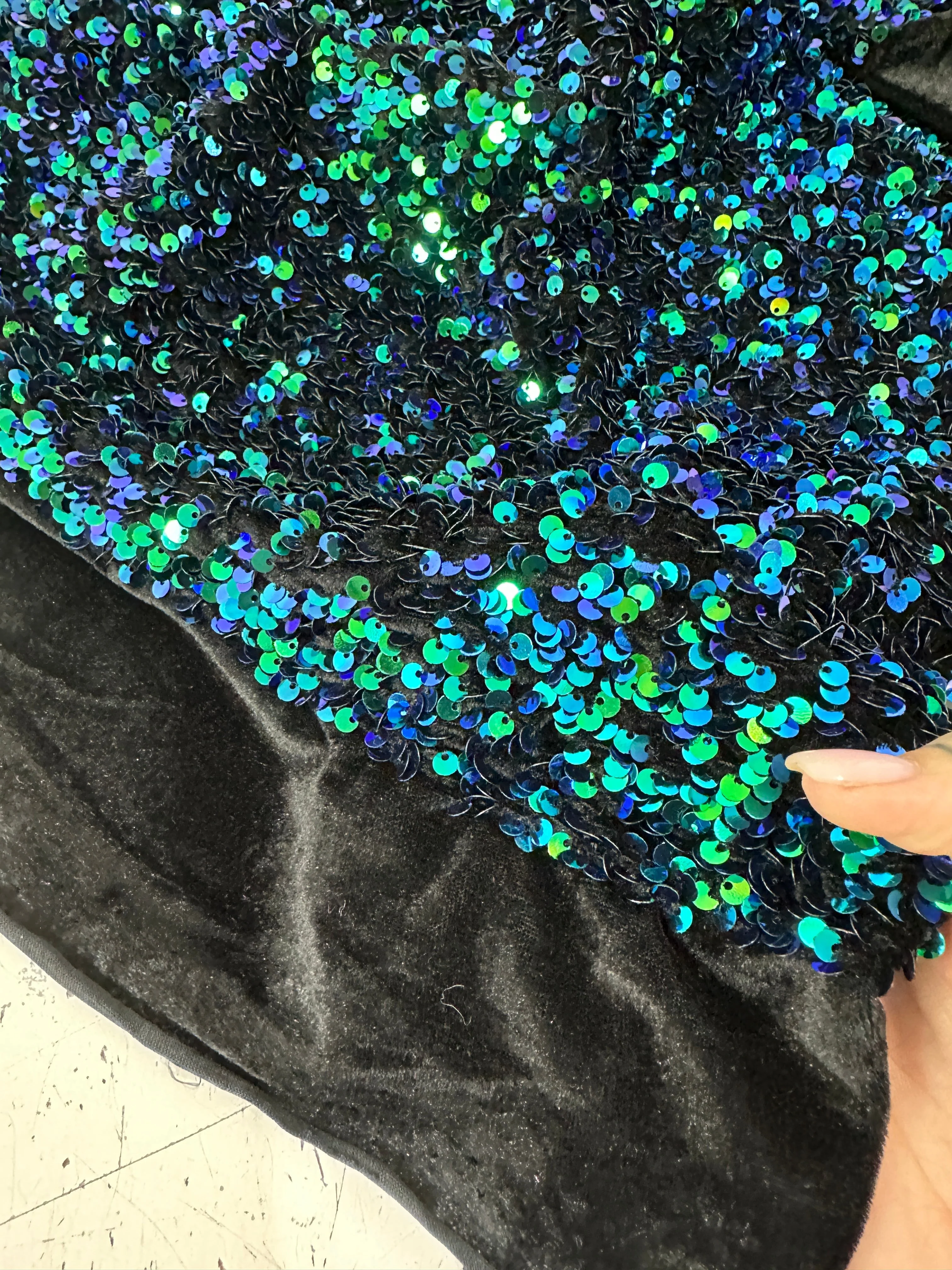 Iridescent Emerald Sequin on Velvet - Image 11