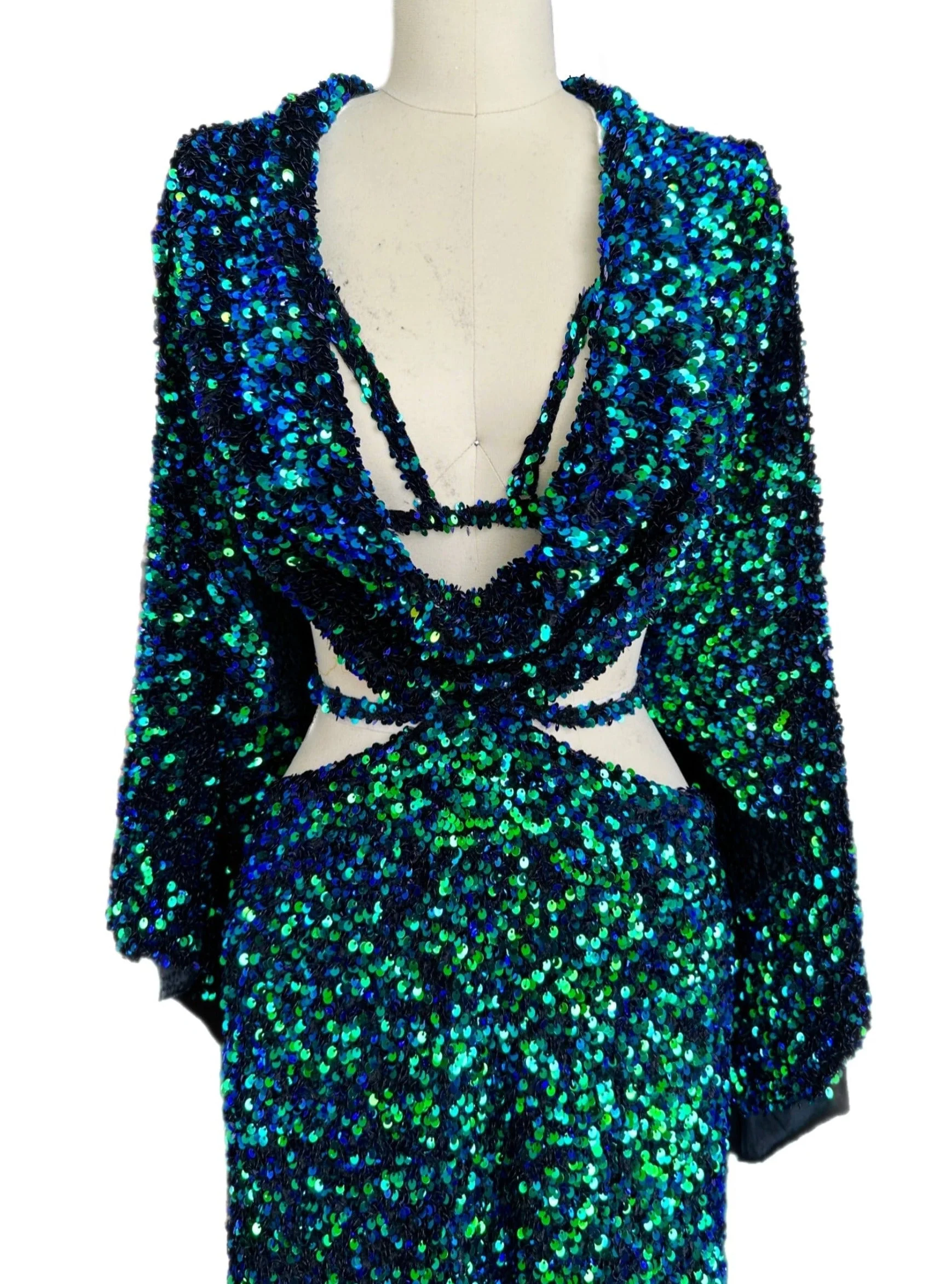 Iridescent Emerald Sequin on Velvet - Image 3