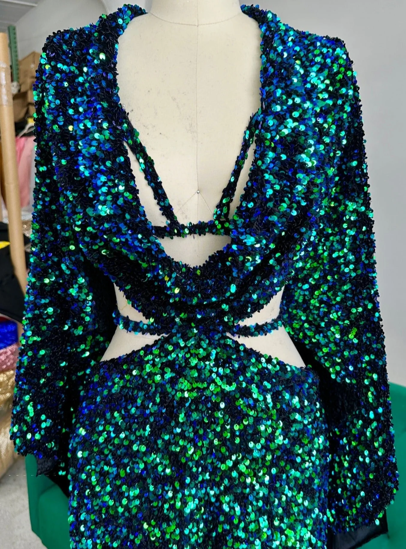 Iridescent Emerald Sequin on Velvet - Image 6