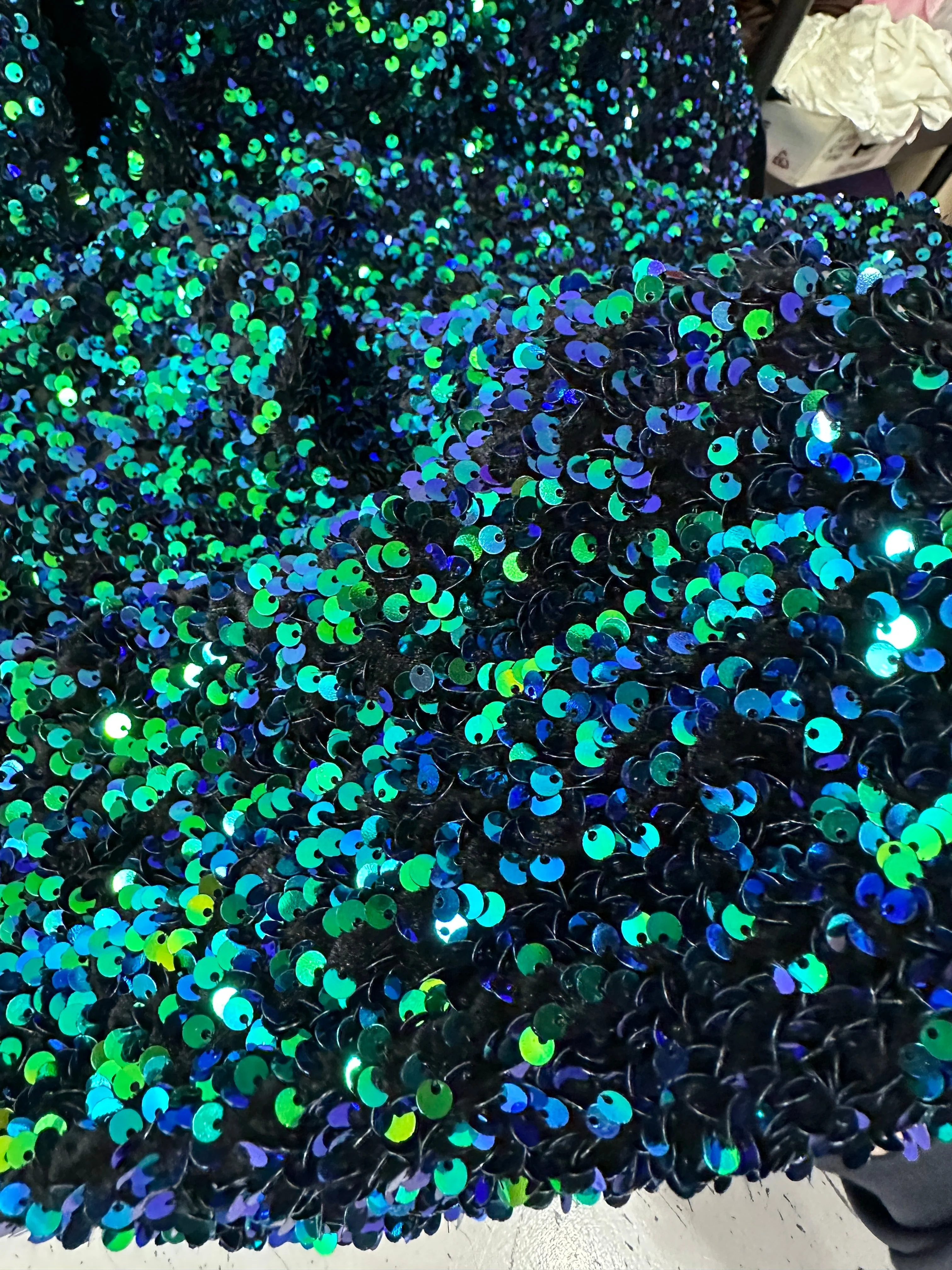 Iridescent Emerald Sequin on Velvet - Image 7