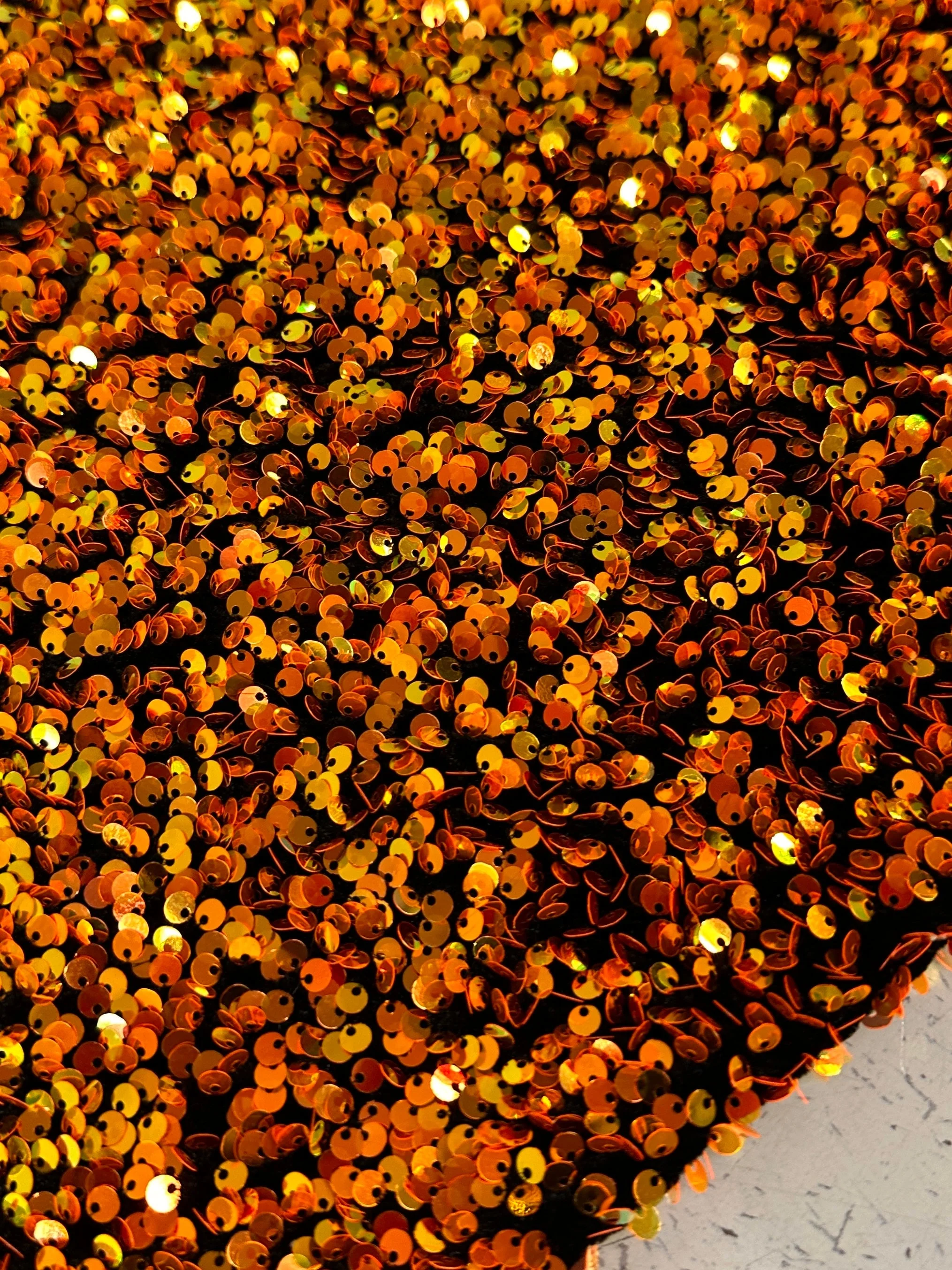Iridescent Orange Sequin on Velvet
