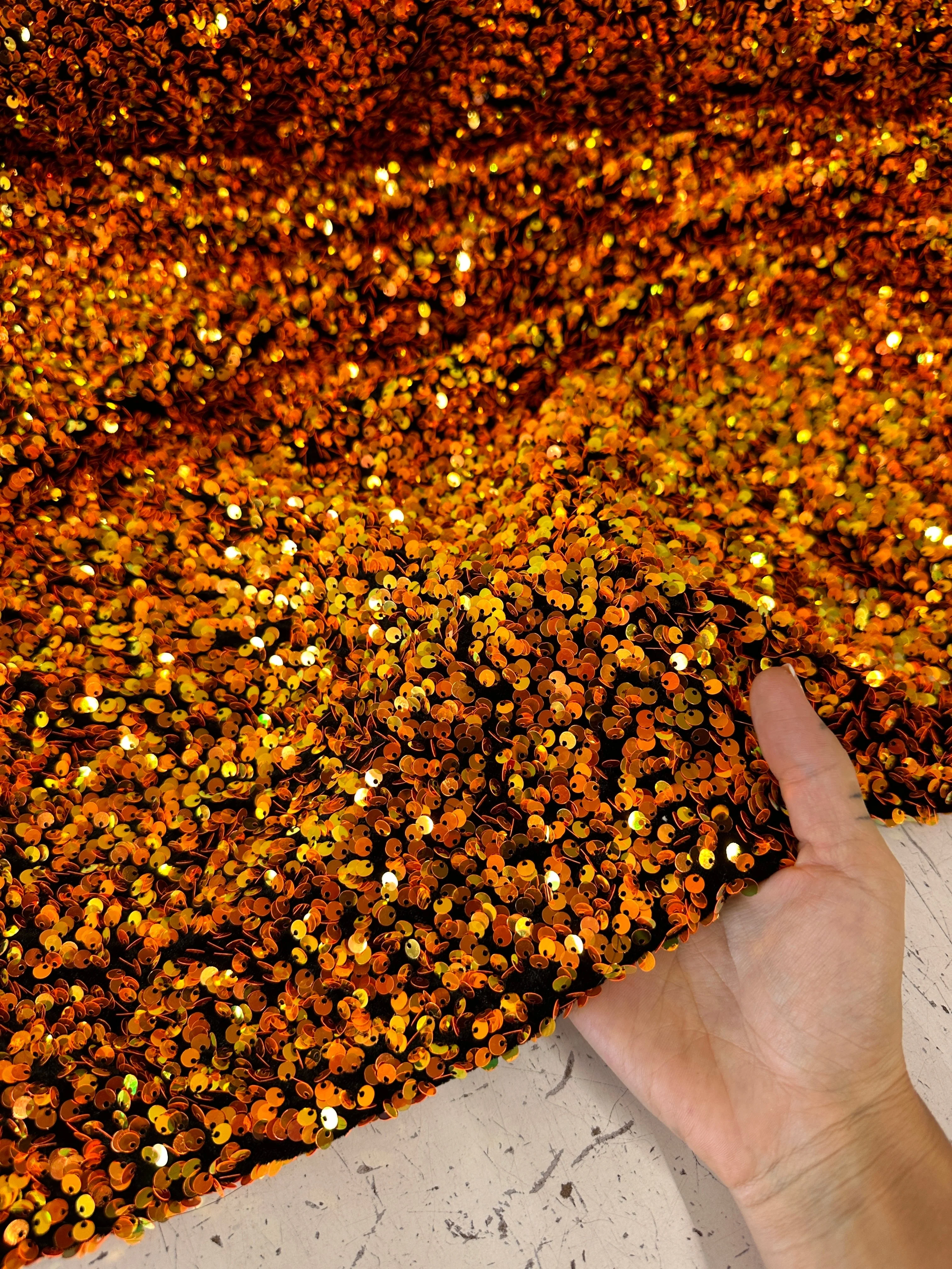 Iridescent Orange Sequin on Velvet - Image 5