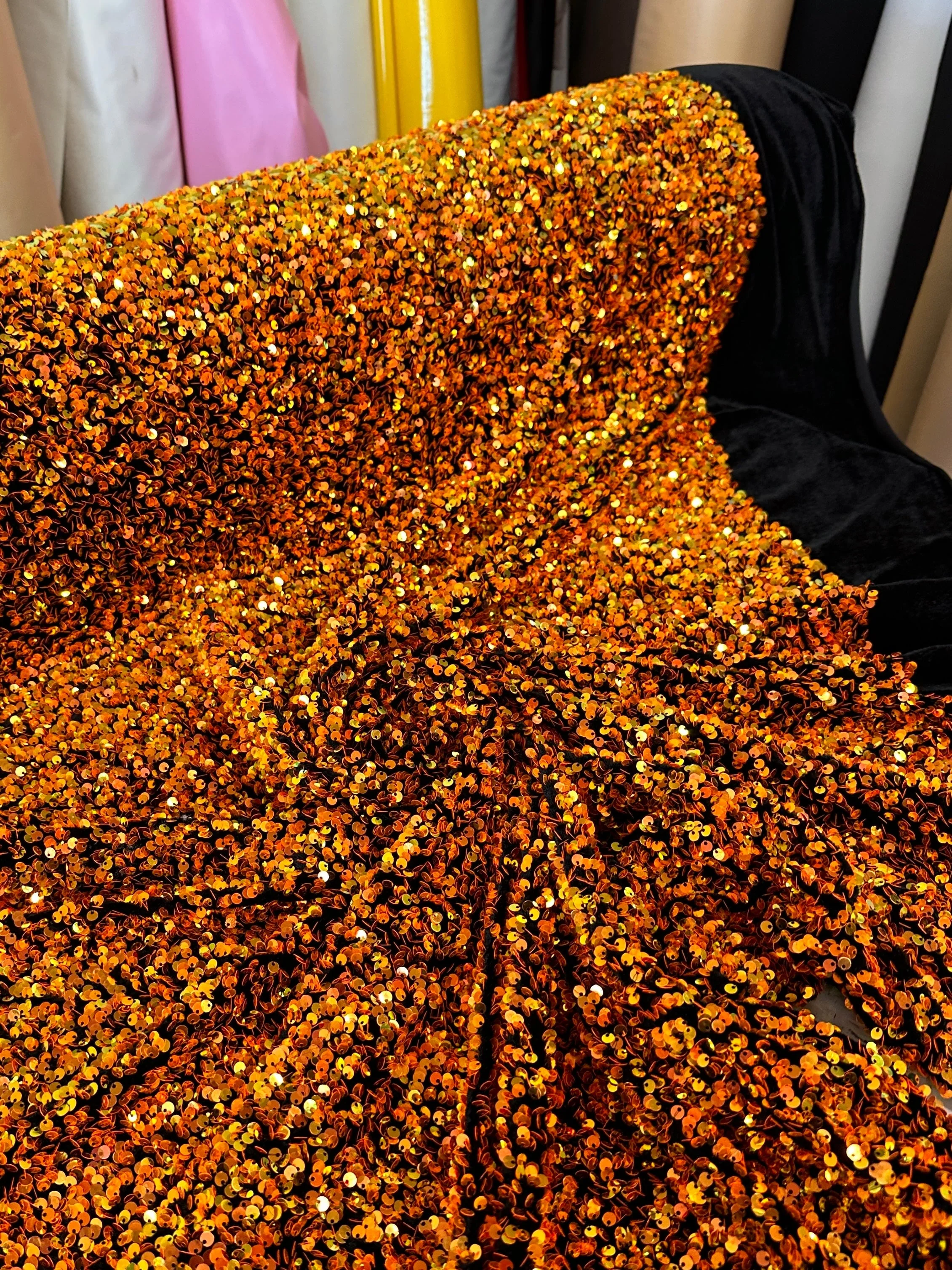 Iridescent Orange Sequin on Velvet - Image 9