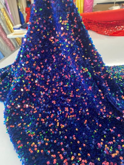 Iridescent Multicolor Blue Sequin on Velvet