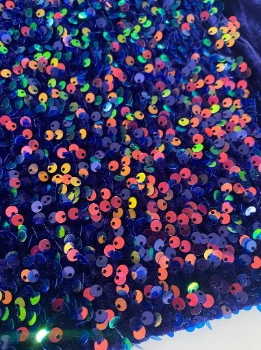 Iridescent Multicolor Blue Sequin on Velvet - Image 2